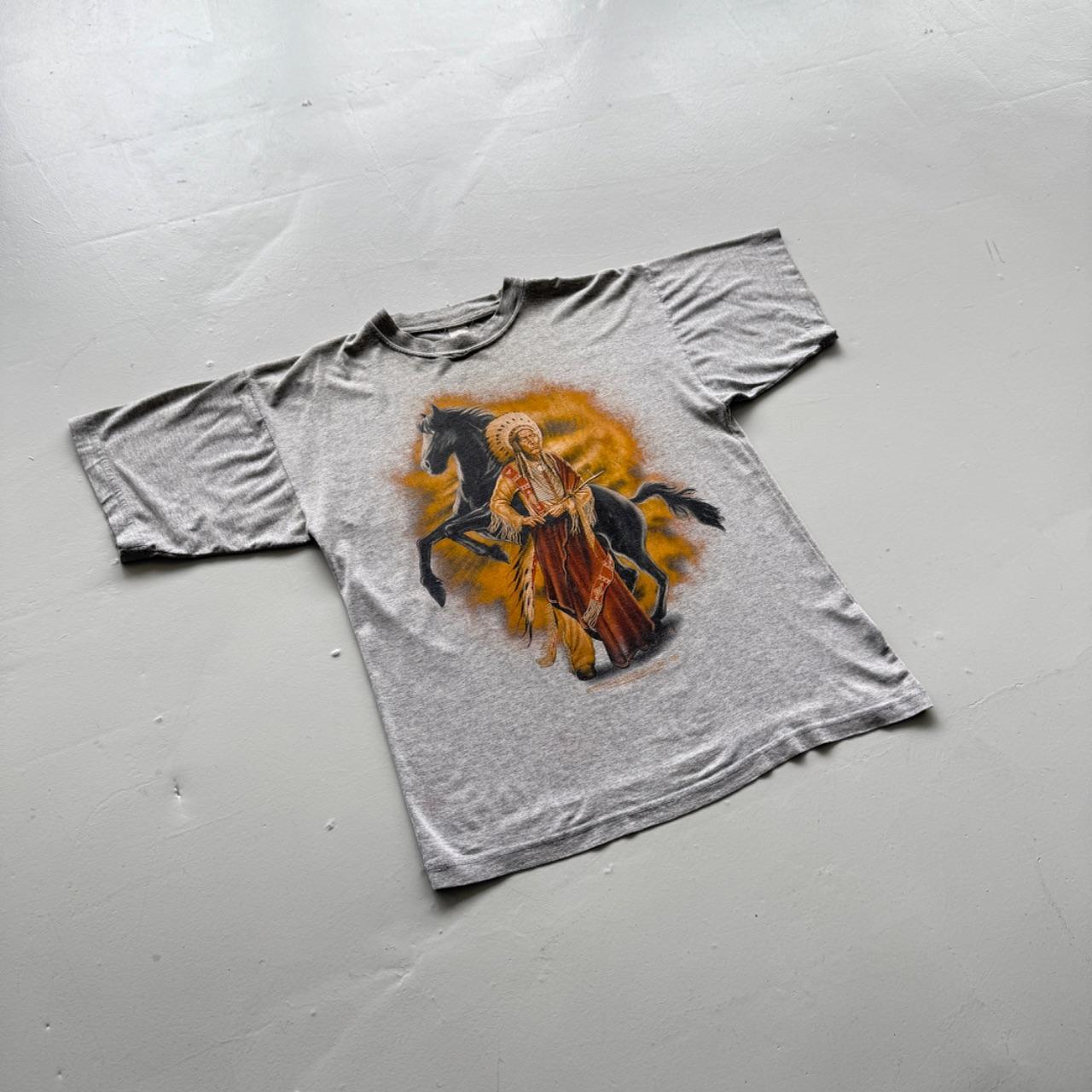Grey Native American 90s Vintage Graphic T-Shirt - Medium