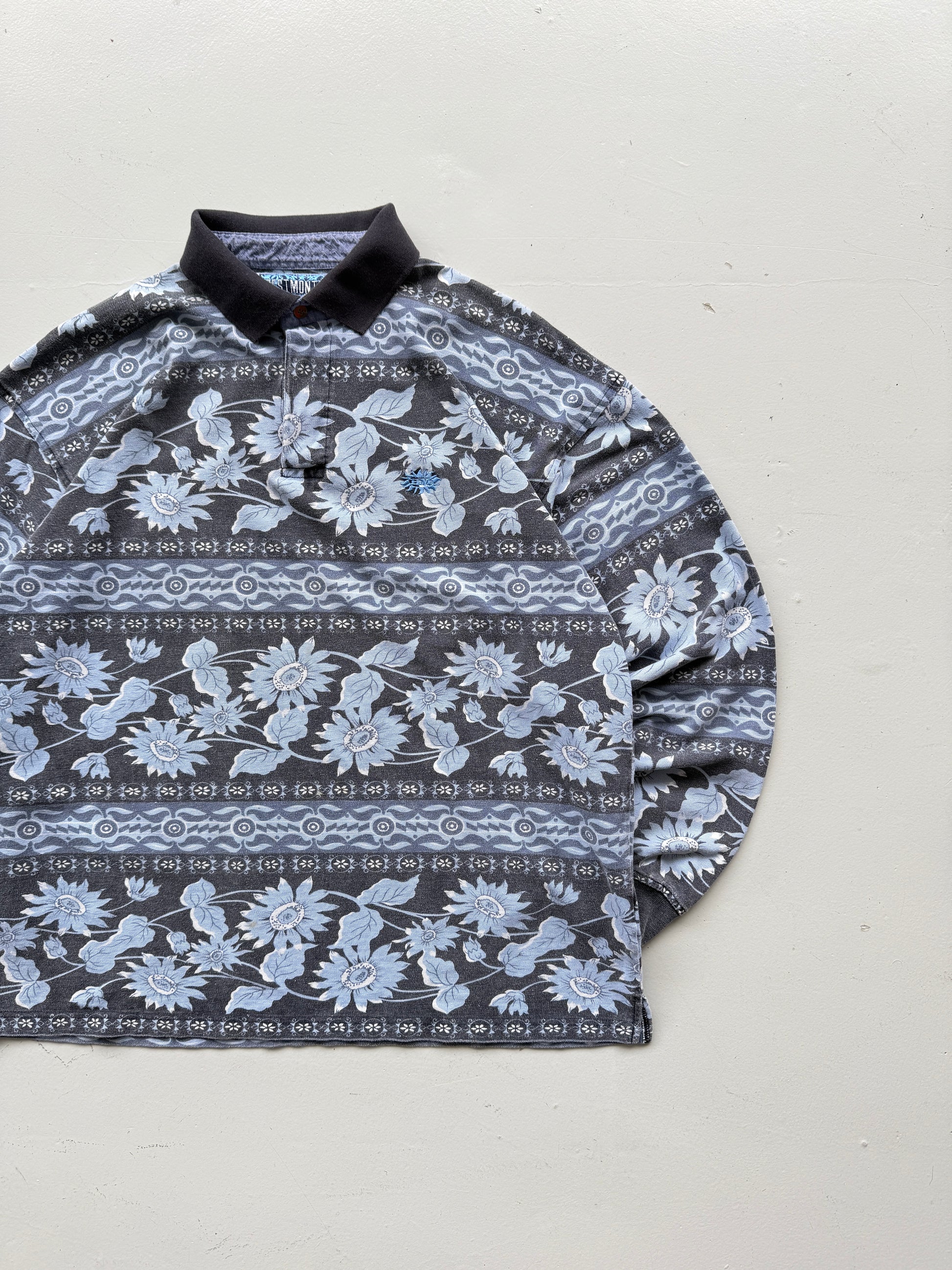 Best Montana Patterned Vintage 90's Long Sleeve Surf Polo - Medium