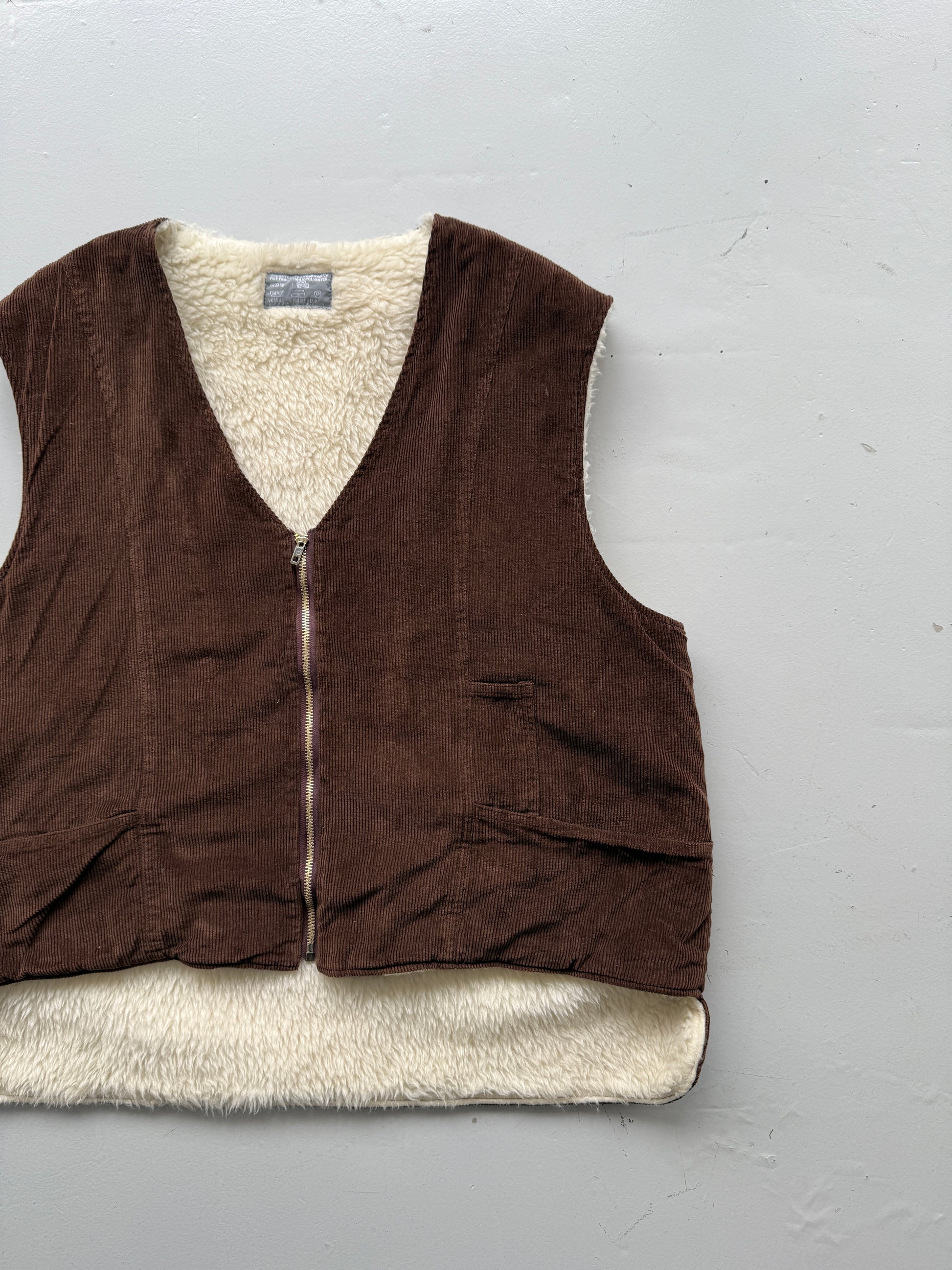 Brown Corduroy 90's Vintage Fleece Lined Vest - XL