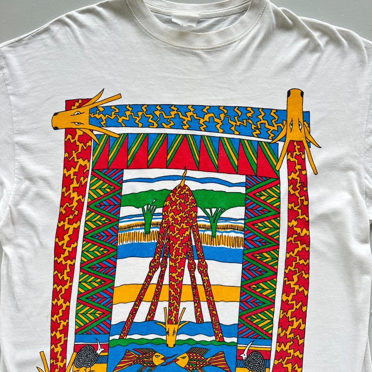 White Abstract Art Giraffe Vintage 90's T-shirt - Medium