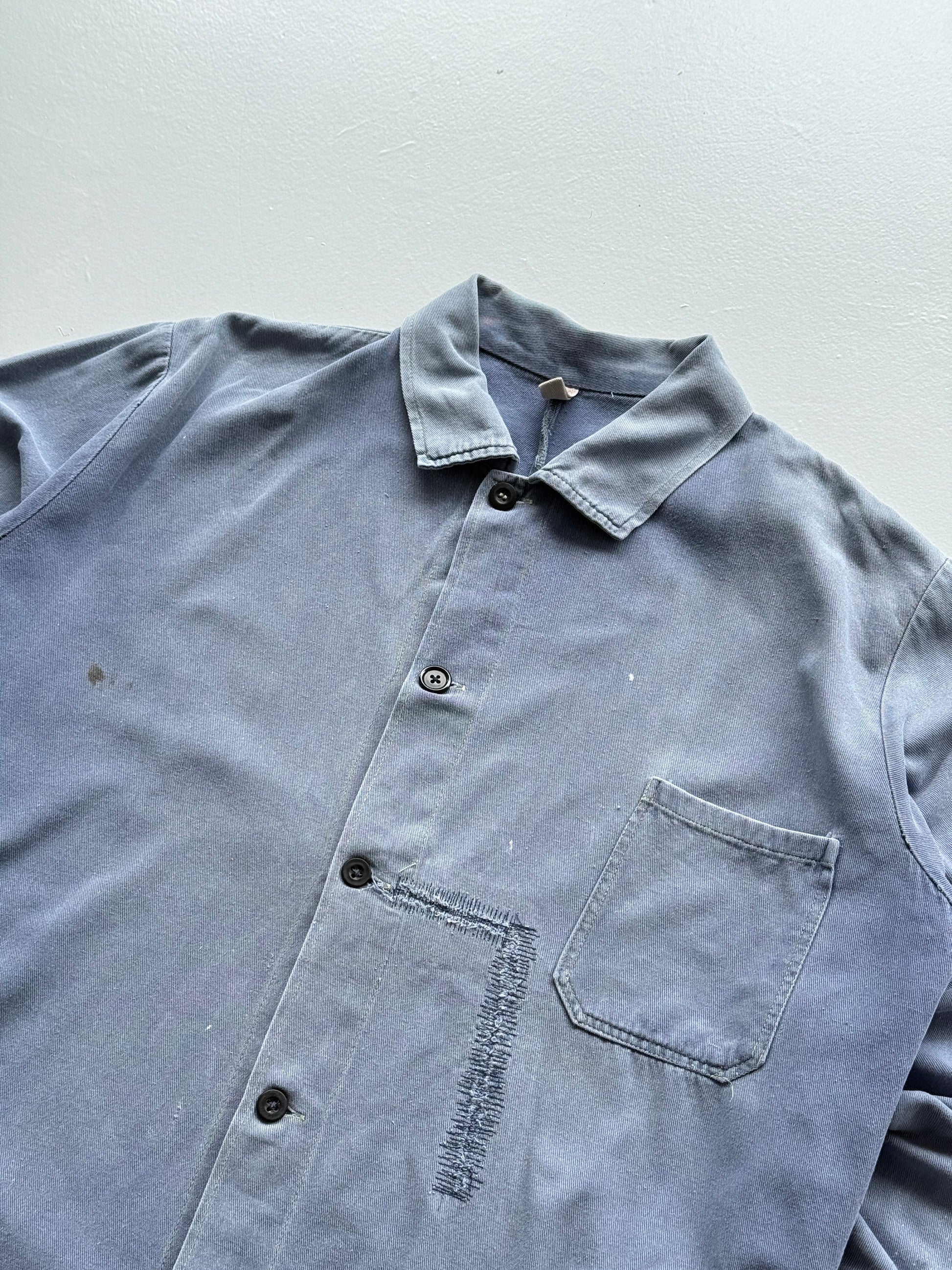 Faded Blue French Chore Jacket 80's Vintage Workwear CH225 - Large