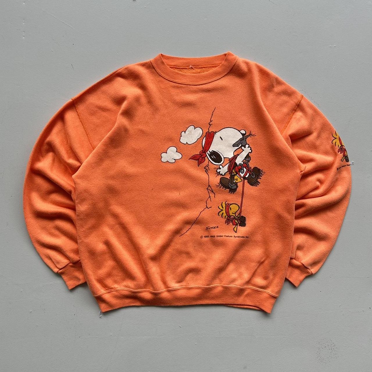 Orange Rare 80’s Vintage Snoopy Peanuts Rock Climbing Graphic Sweatshirt - XL