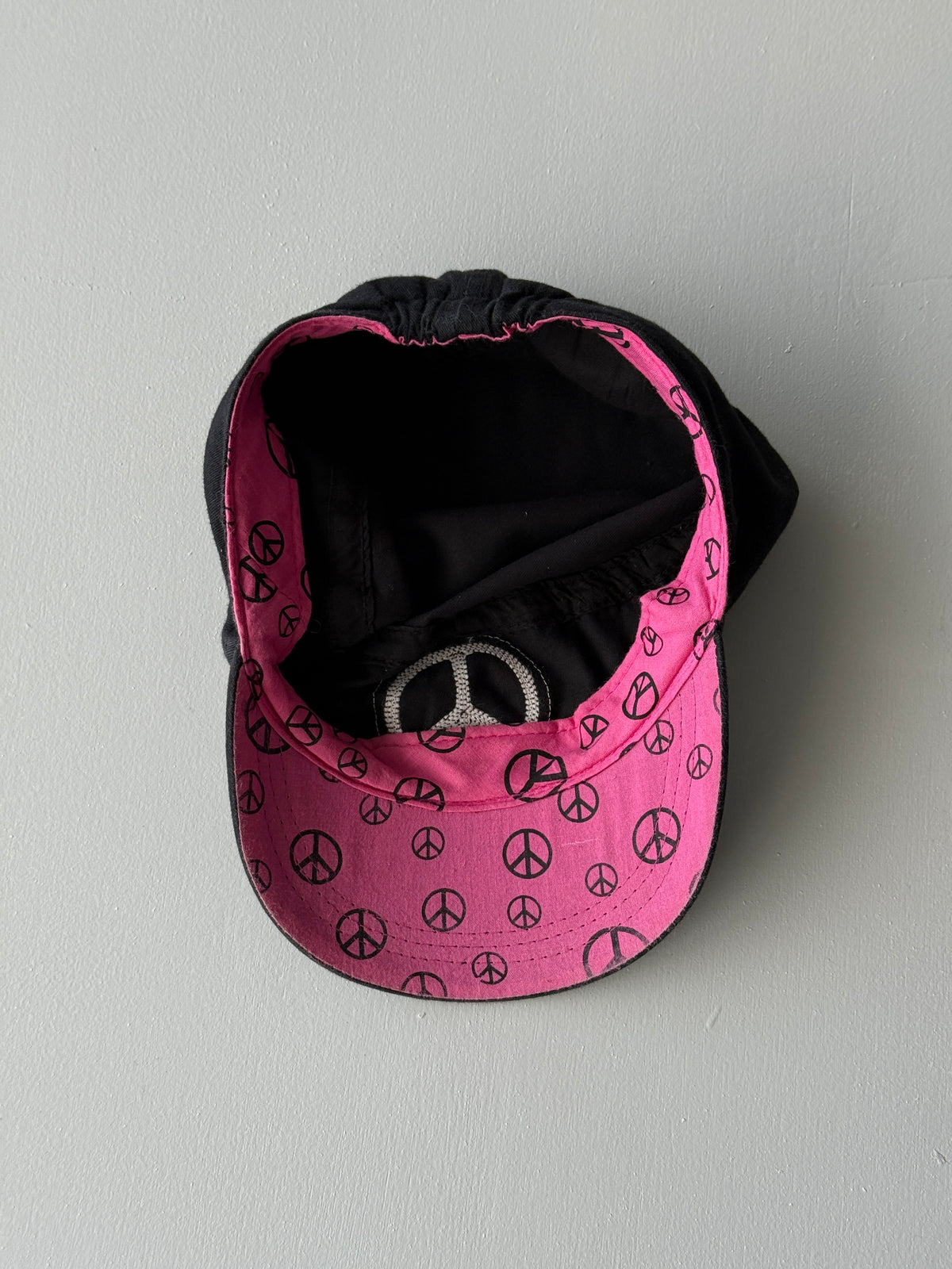 Black Peace Symbol Y2K Cadet Cap Military Style 00's Grunge Aesthetic