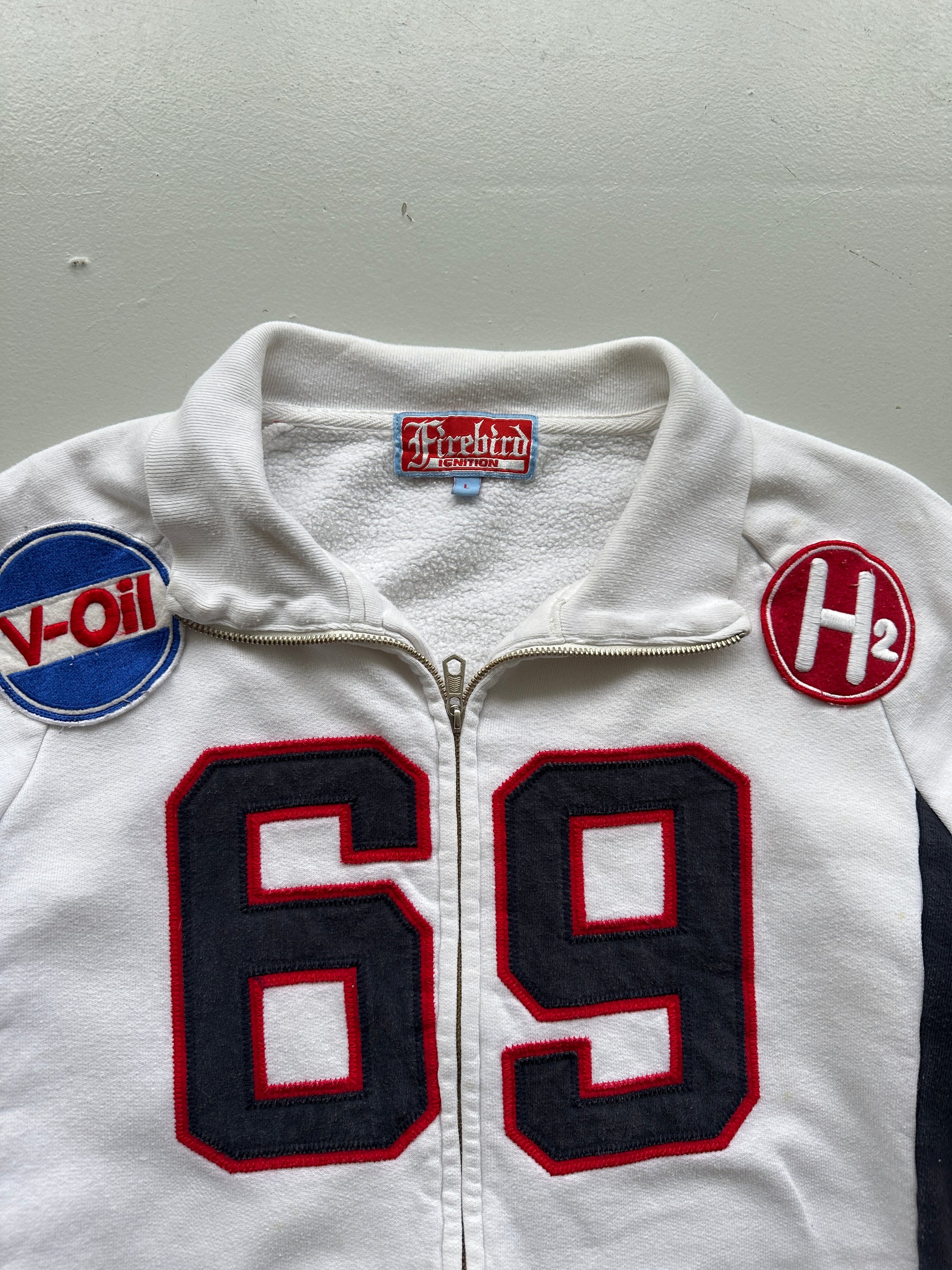 White 69 Motorsport Y2K Zip-Up Sweatshirt- Large