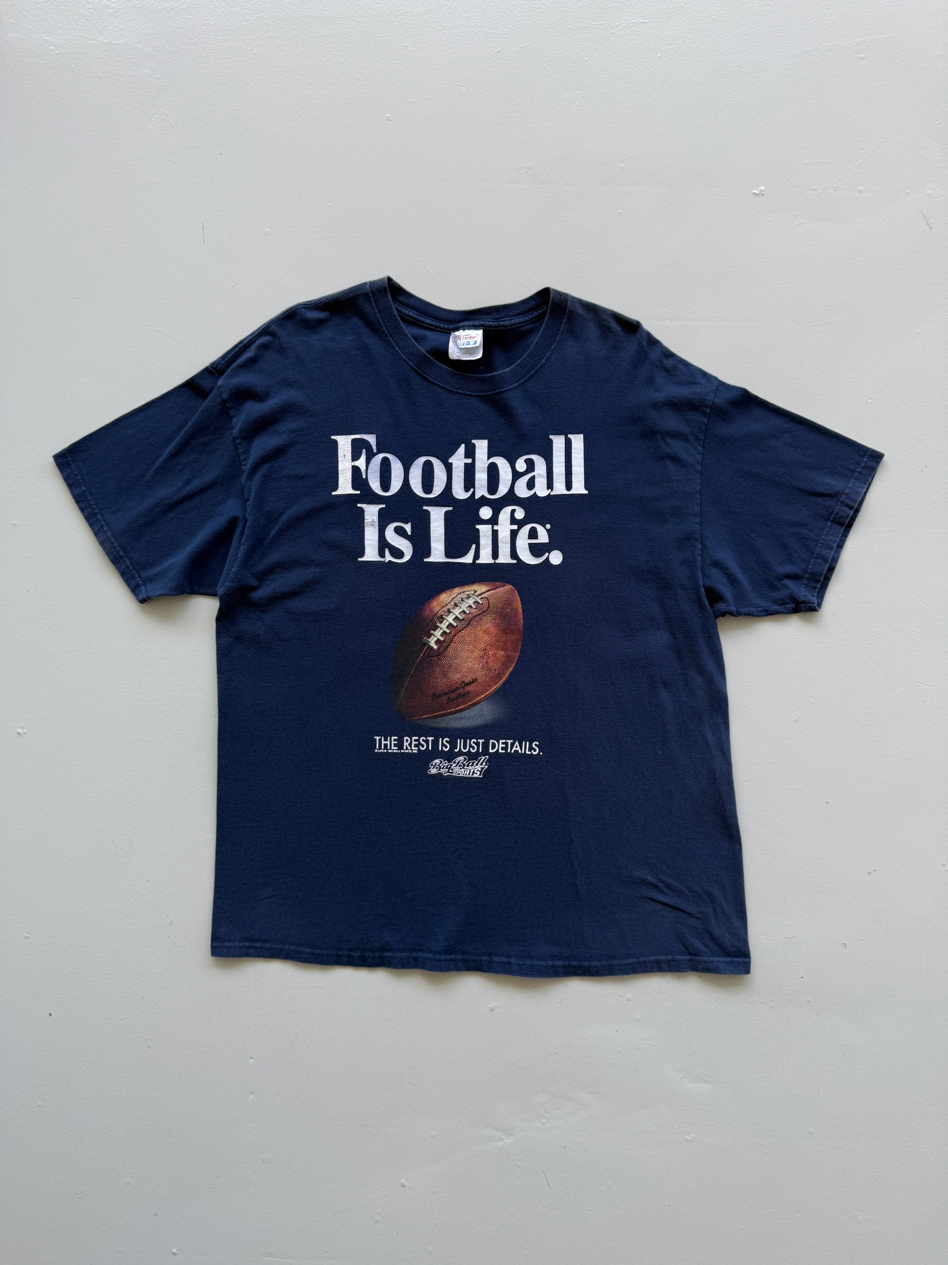 Navy Blue Football is Life 90's Vintage Graphic NFL T-Shirt - XL