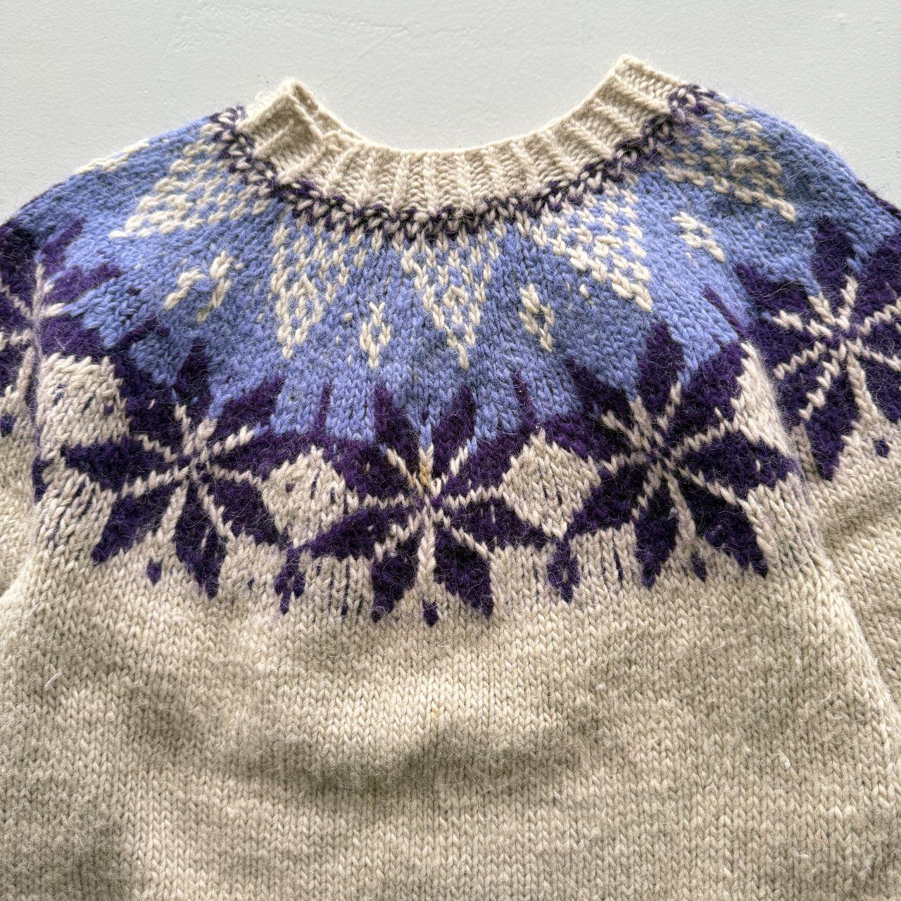 Cream Purple 80’s Vintage Geometric Knit Jumper - Large