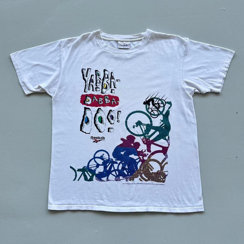 White Reebok The Flintstones Cycling Vintage 90s Rare T-shirt - XL