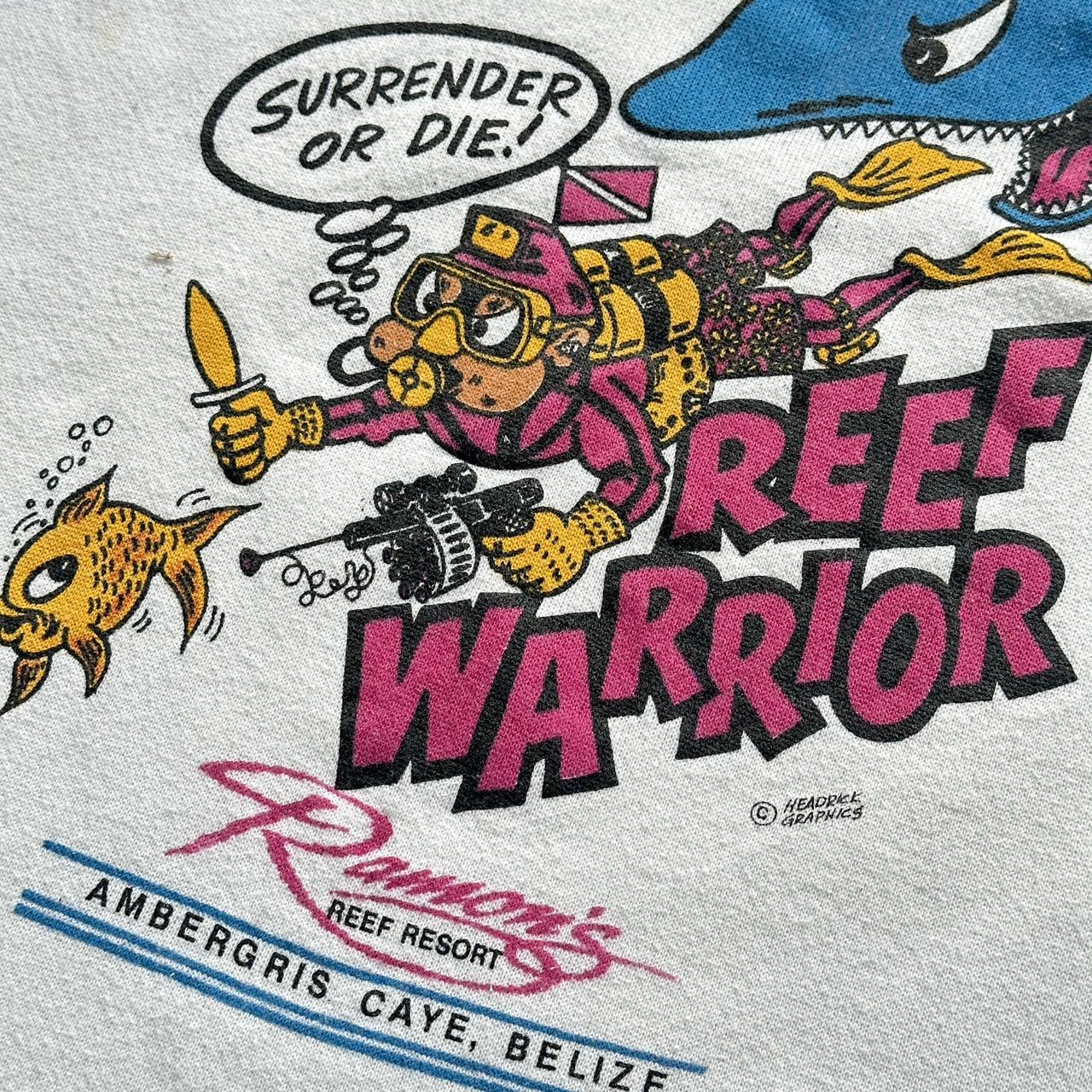 White Reef Warrior Vintage 90s Sweatshirt - Large