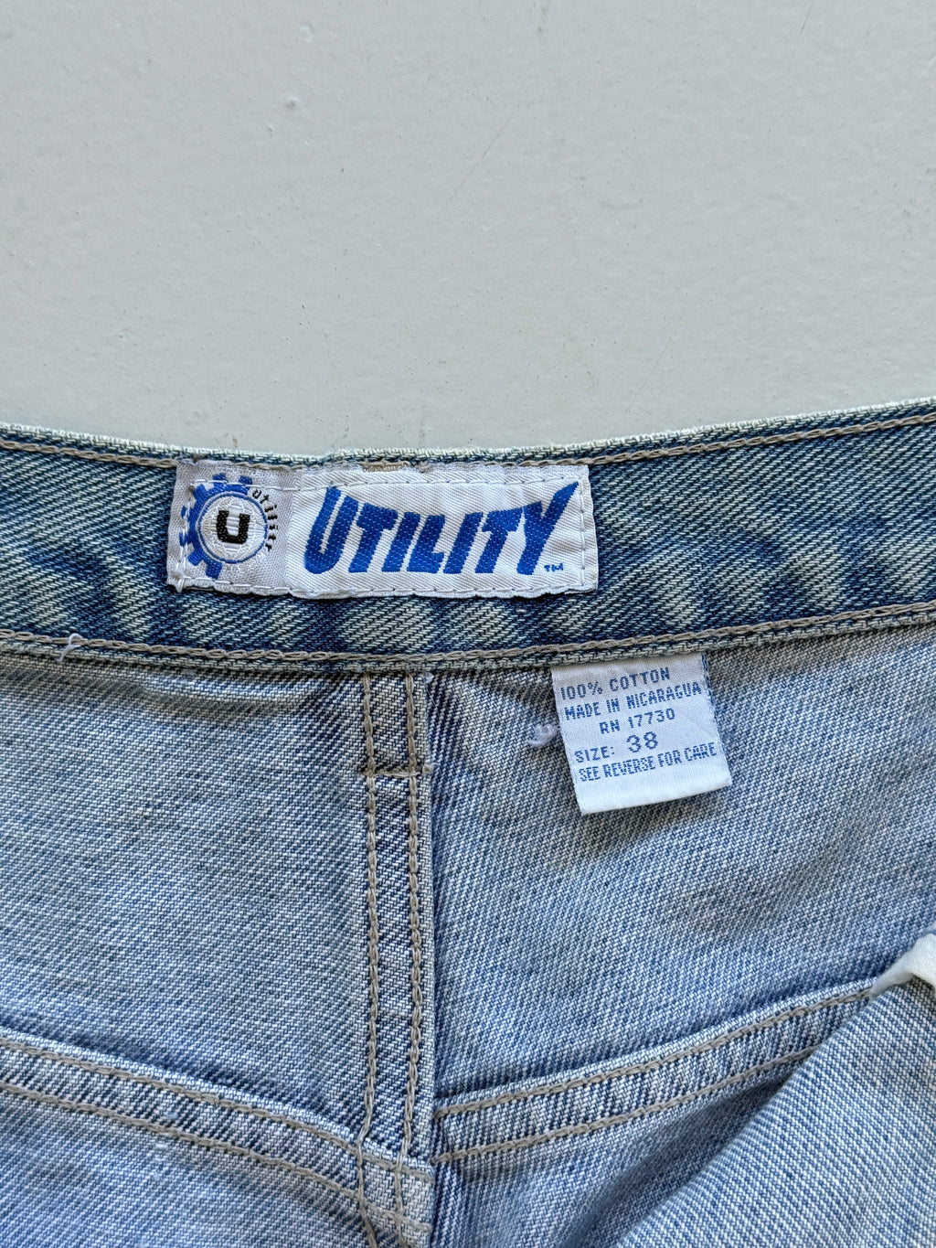 Blue Utility 90's Vintage Baggy Thrashed Denim Shorts - W38 x L12