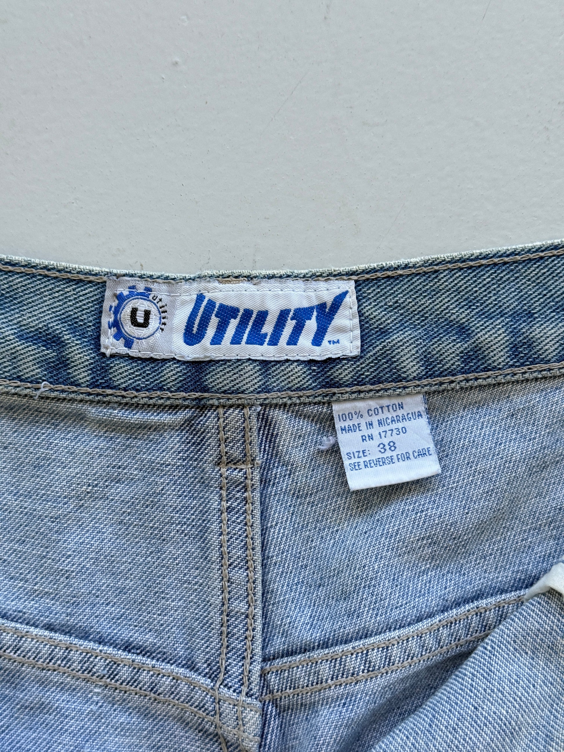 Blue Utility 90's Vintage Baggy Thrashed Denim Shorts - W38 x L12