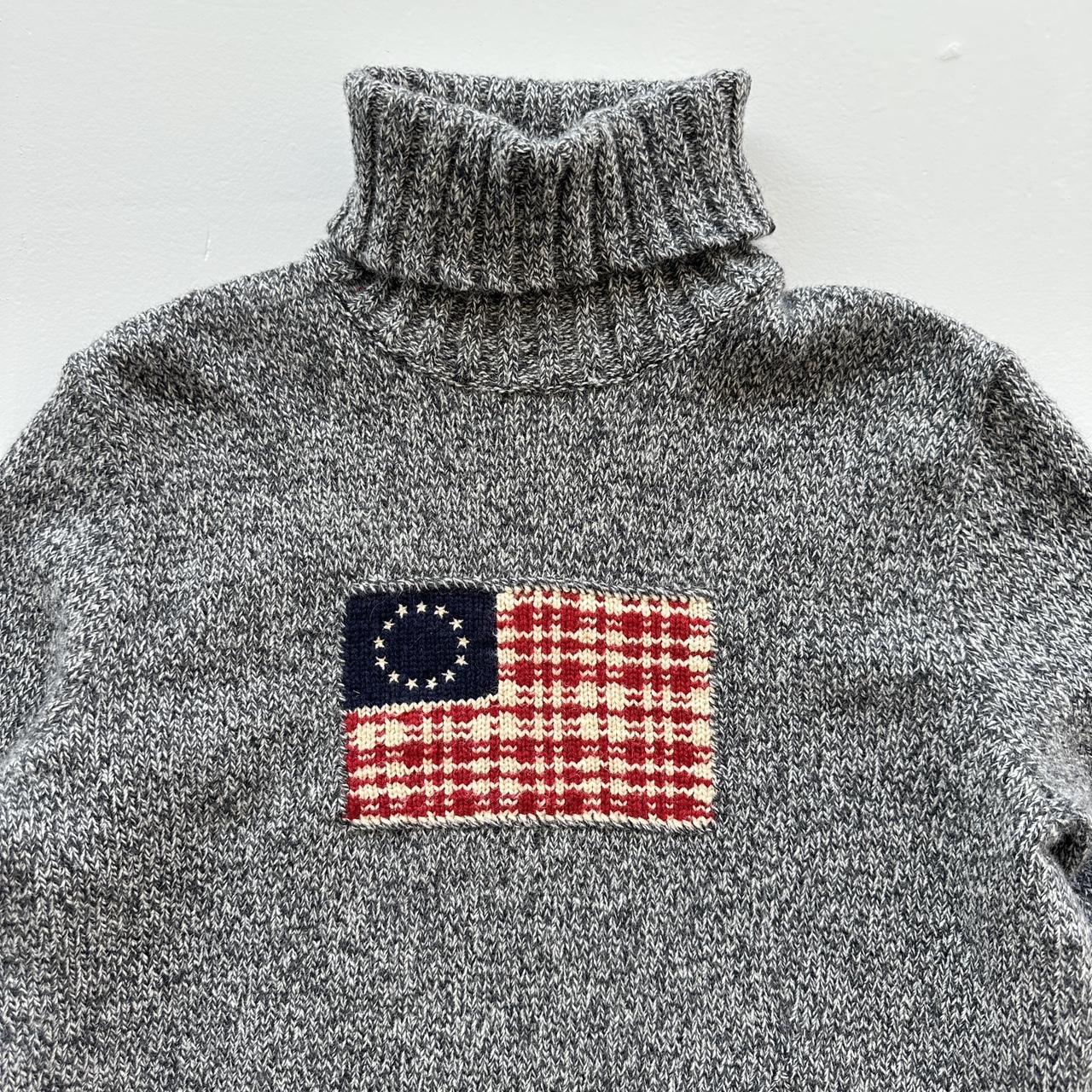 Grey Polo Ralph Lauren Vintage Flag Patch Turtleneck Knitted Sweatshirt - Womens Medium Size 10
