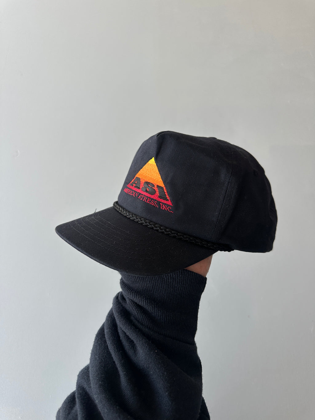 Black ASI American Stress Inc. Vintage SnapBack Trucker Cap