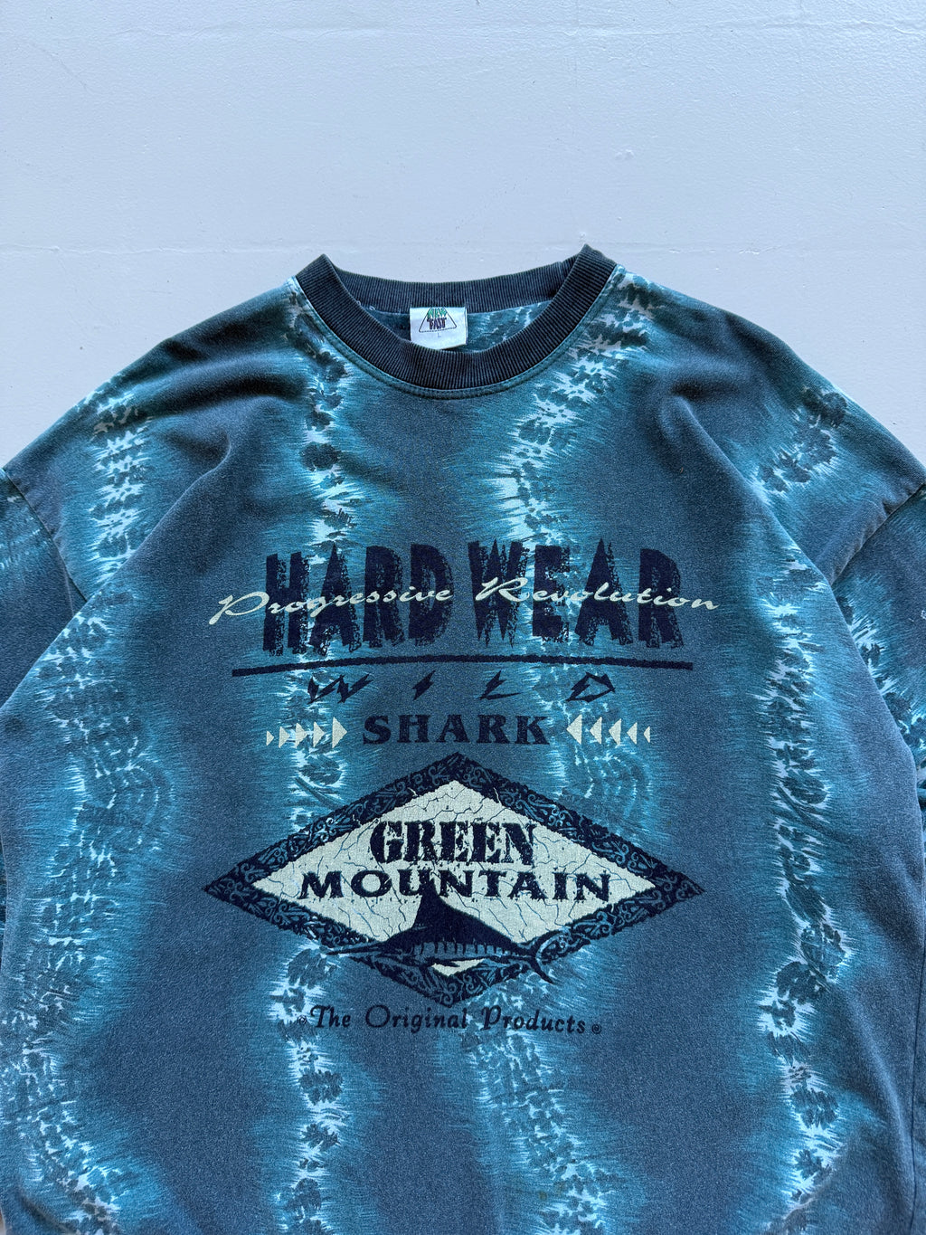 Blue Tie-Dye Green Mountain 90's Long Sleeve Surfer T-Shirt - Large