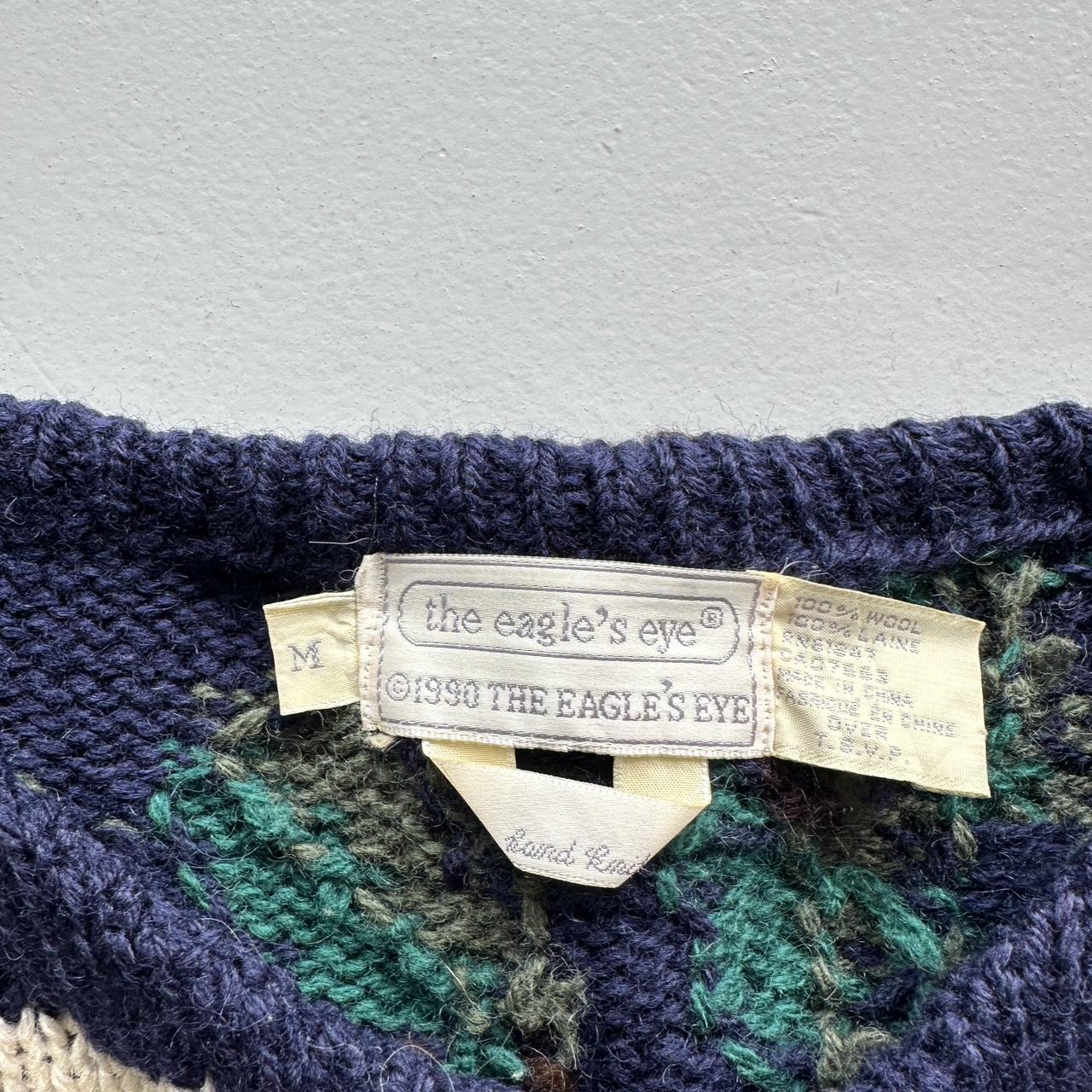 Navy 90s Vintage Woollen The Eagle’s Eye Hand Knitted Cardigan - Medium