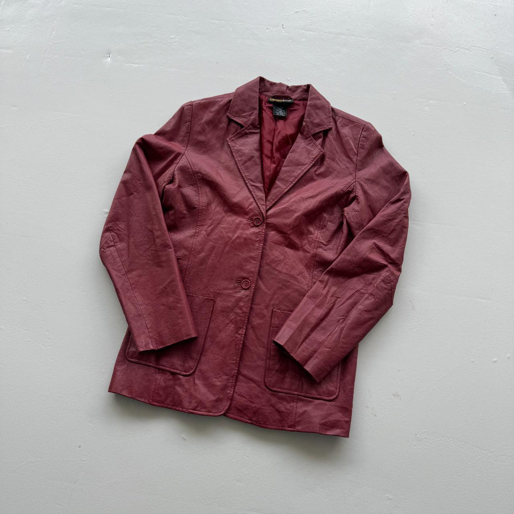 Burgundy Leather Blazer Vintage Y2K 00s Jacket - Womens Size 8