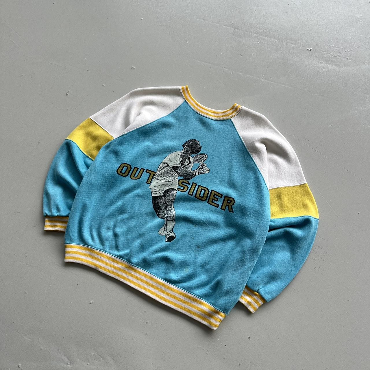 Blue Yellow Tennis 80’s Vintage Graphic Sweatshirt - Women’s 8/10