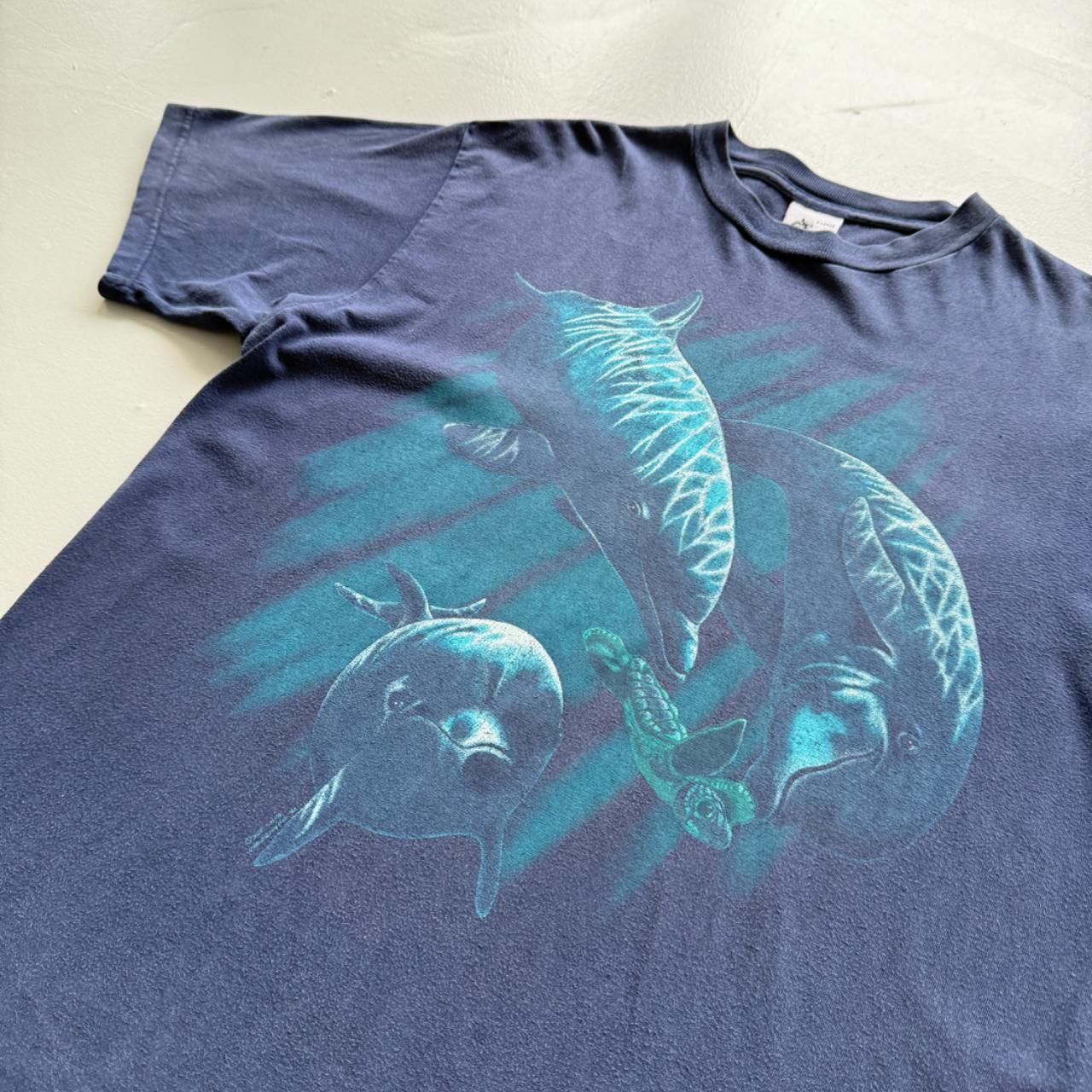 Navy Blue Dolphin 90s Vintage Nature Graphic T-Shirt - XL