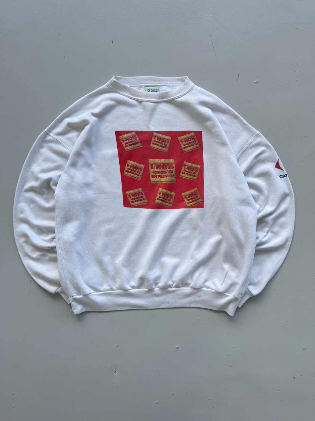 White Carrefour 90's Vintage French Graphic Sweatshirt Jumper - Large