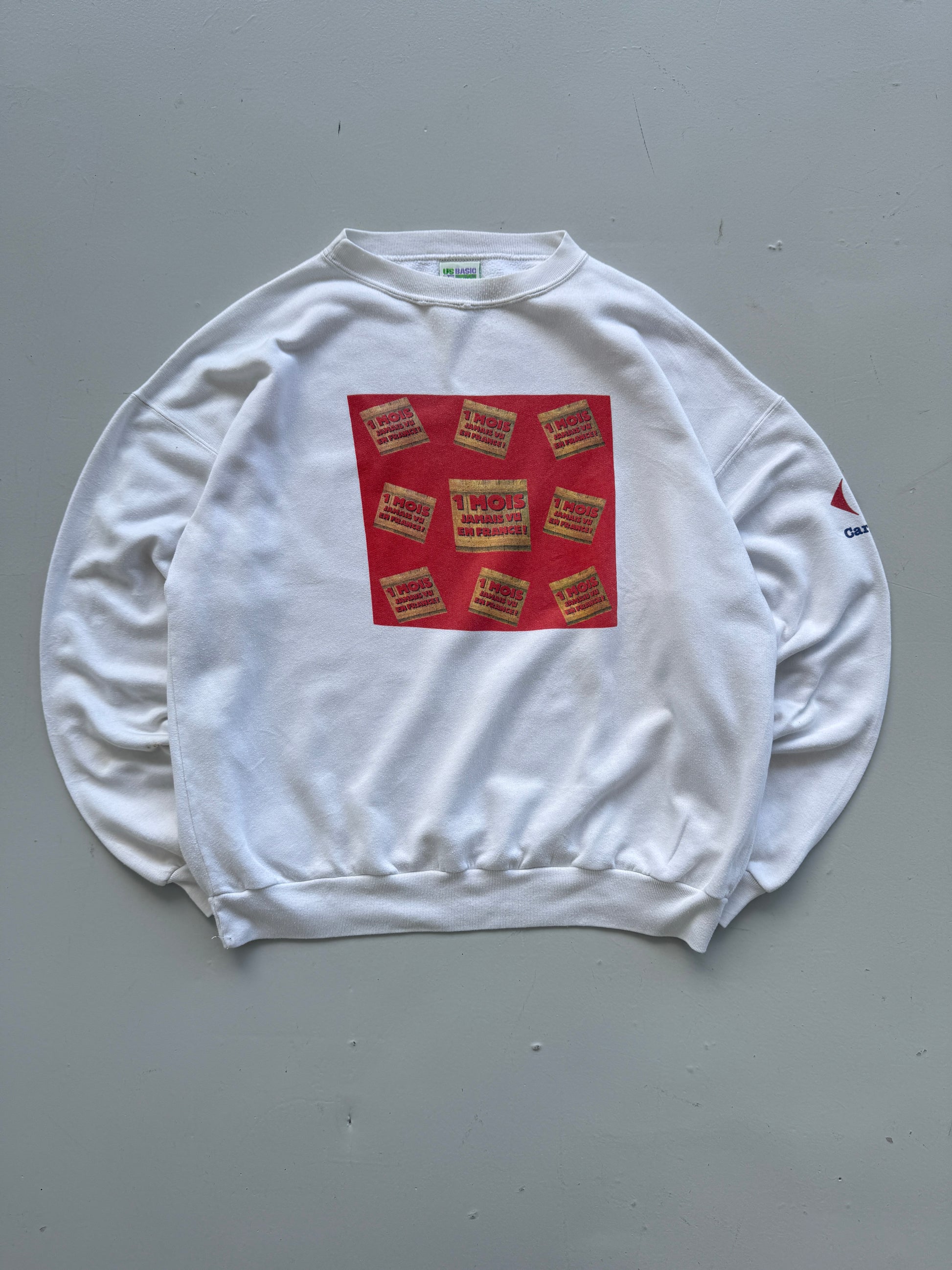 White Carrefour 90's Vintage French Graphic Sweatshirt Jumper - Large