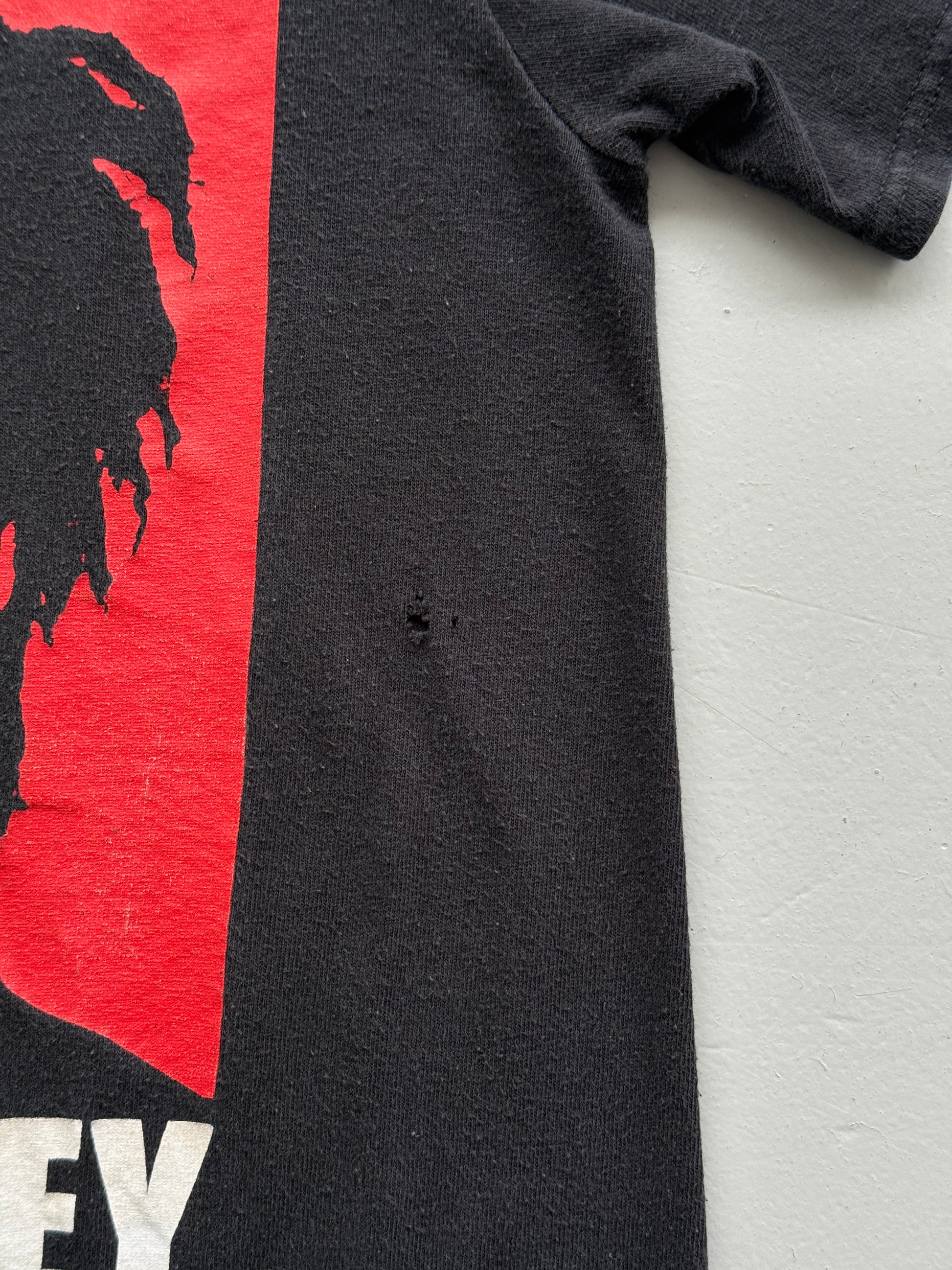 Black Bob Marley 00's Vintage Trashed Graphic Baby Tee T-Shirt - Small