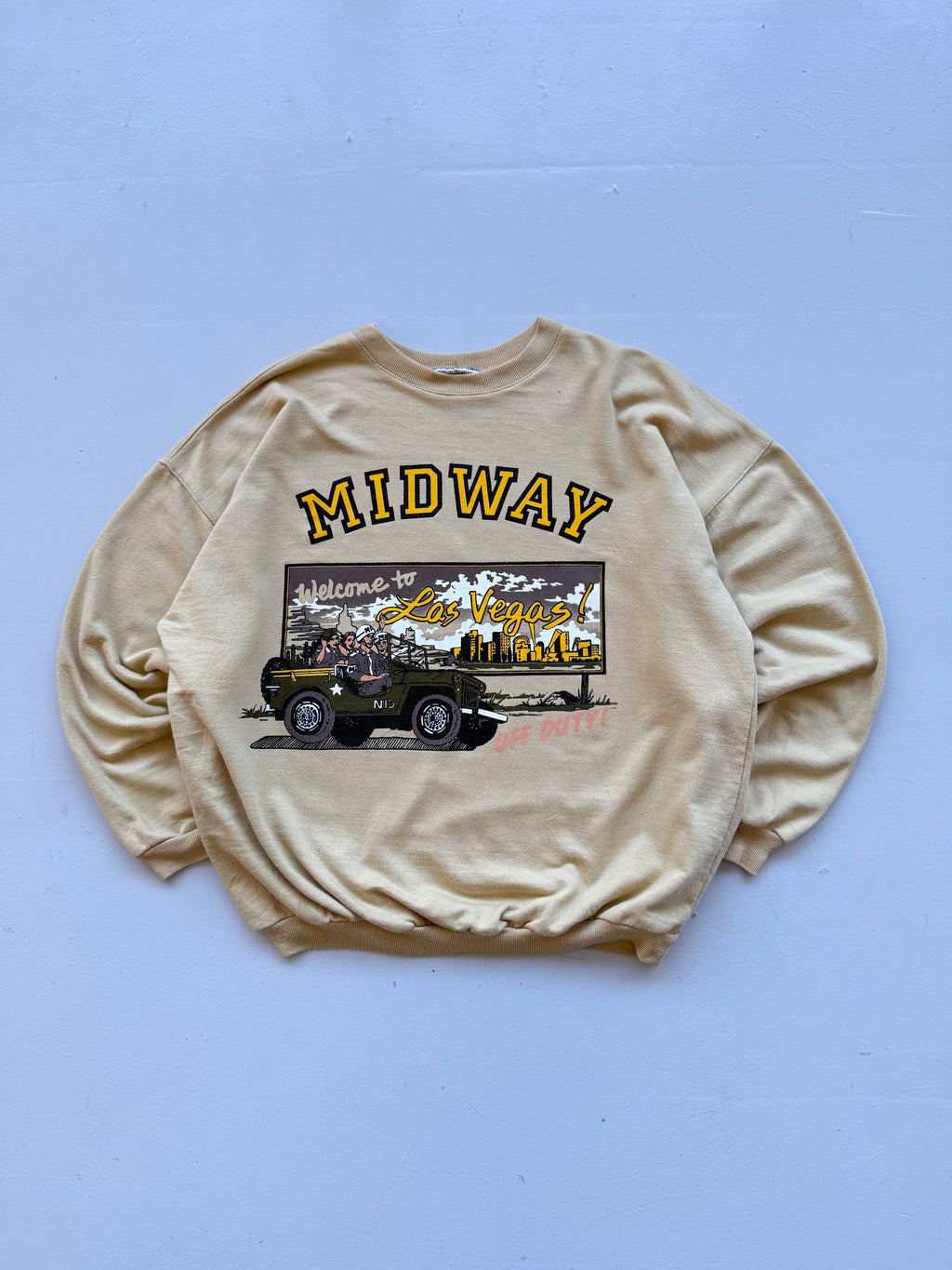 Yellow Midway 80's Vintage Army Graphic Sweatshirt - Medium