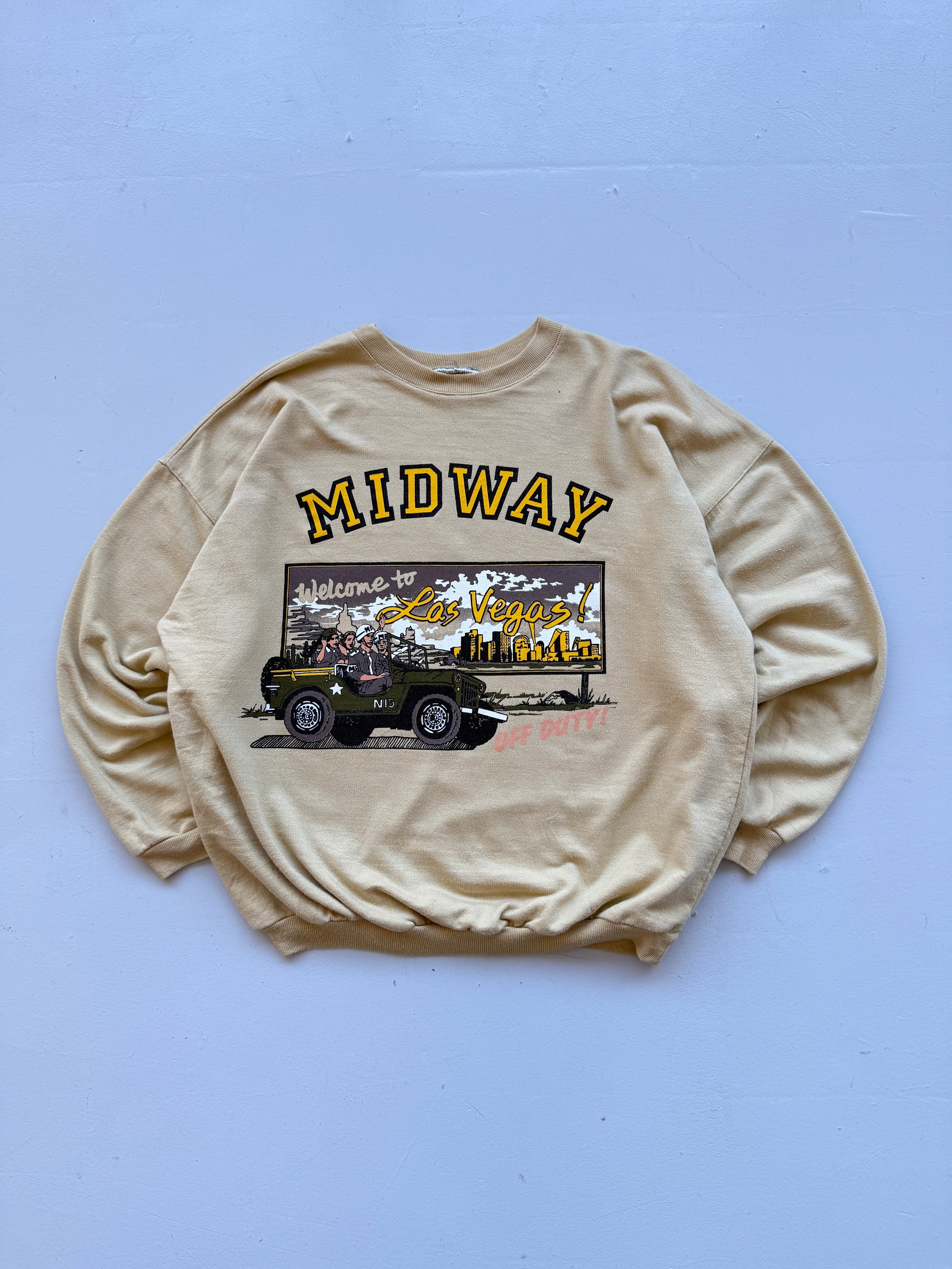 Yellow Midway 80's Vintage Army Graphic Sweatshirt - Medium