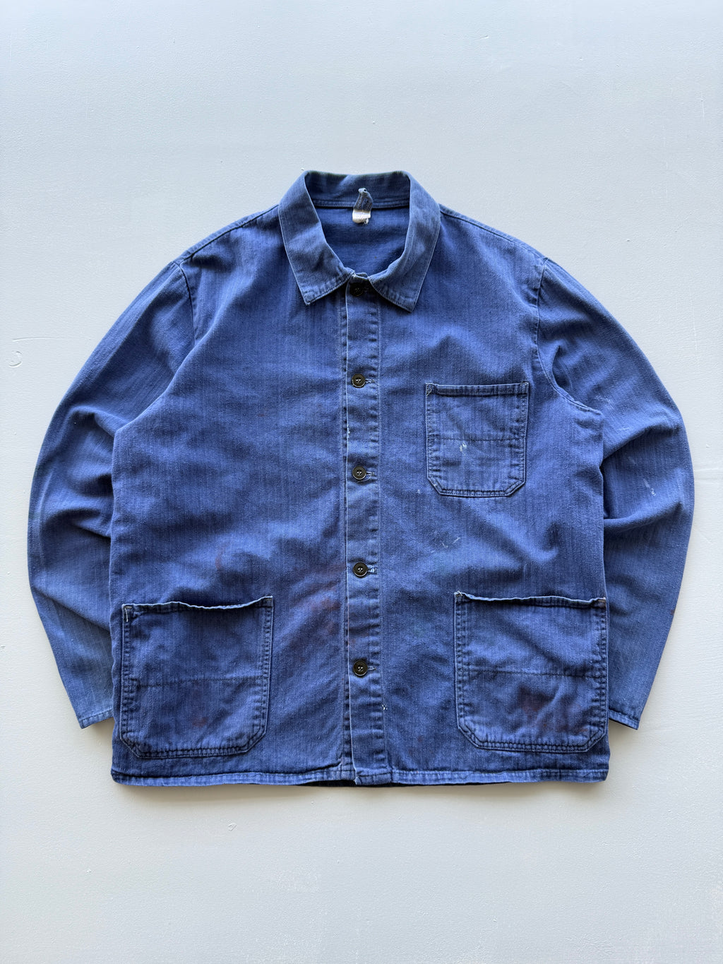 Blue French Chore Jacket 90's Vintage Herringbone Workwear CH309 - Medium
