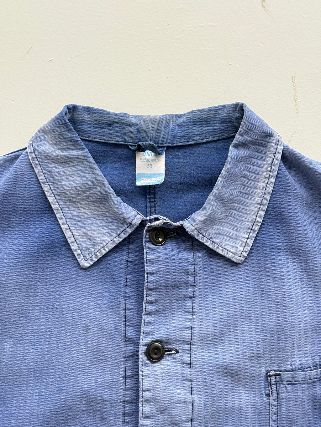 Faded Blue Pionier 70's Herringbone Cotton Vintage Workwear Chore Jacket CH380 -