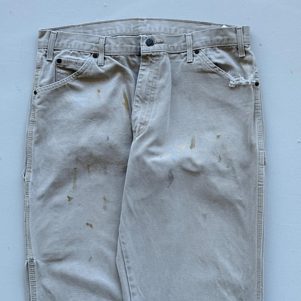 Cream Dickies Wide Leg 90's Thrashed Vintage Carpenter Trousers - 34” x 32”