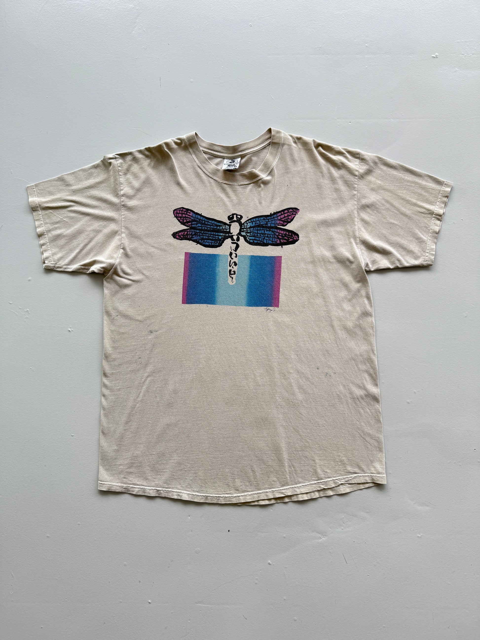 Beige Dragon Fly 90's Vintage Single Stitch Graphic T-Shirt - XL