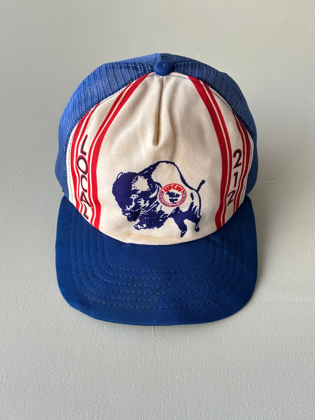 White / Blue UFCW Local 212 80's Vintage Mesh SnapBack Trucker Cap
