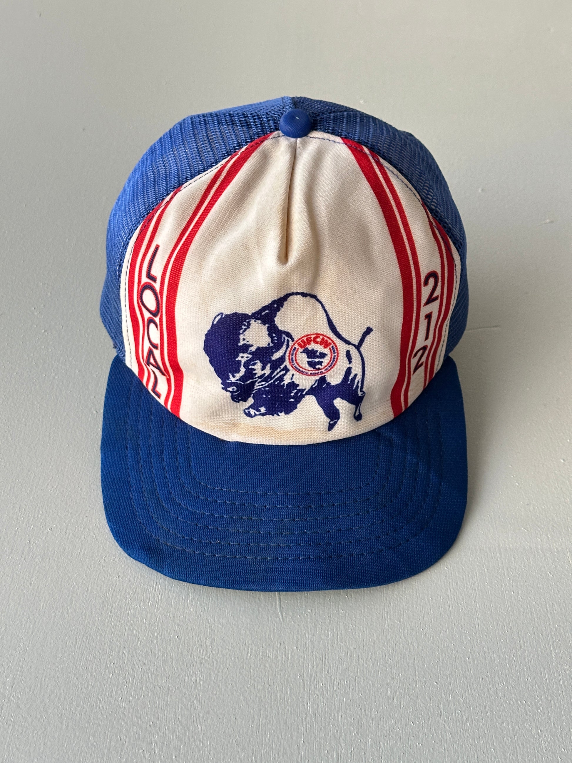 White / Blue UFCW Local 212 80's Vintage Mesh SnapBack Trucker Cap
