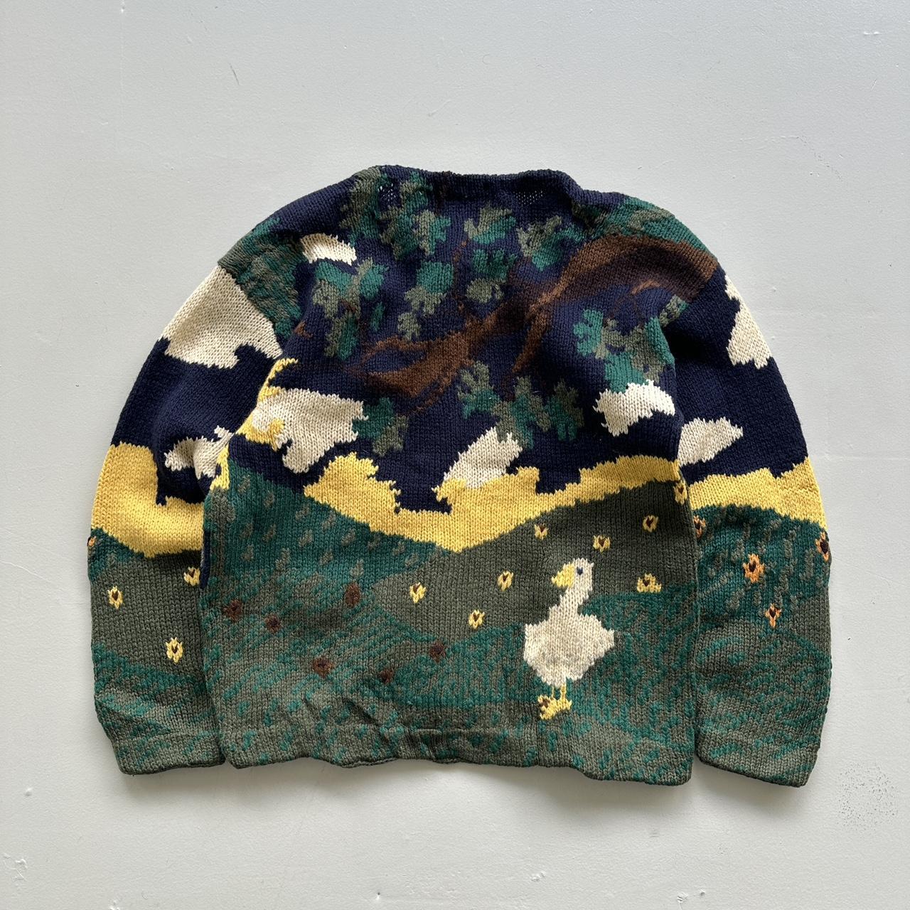 Navy 90s Vintage Woollen The Eagle’s Eye Hand Knitted Cardigan - Medium
