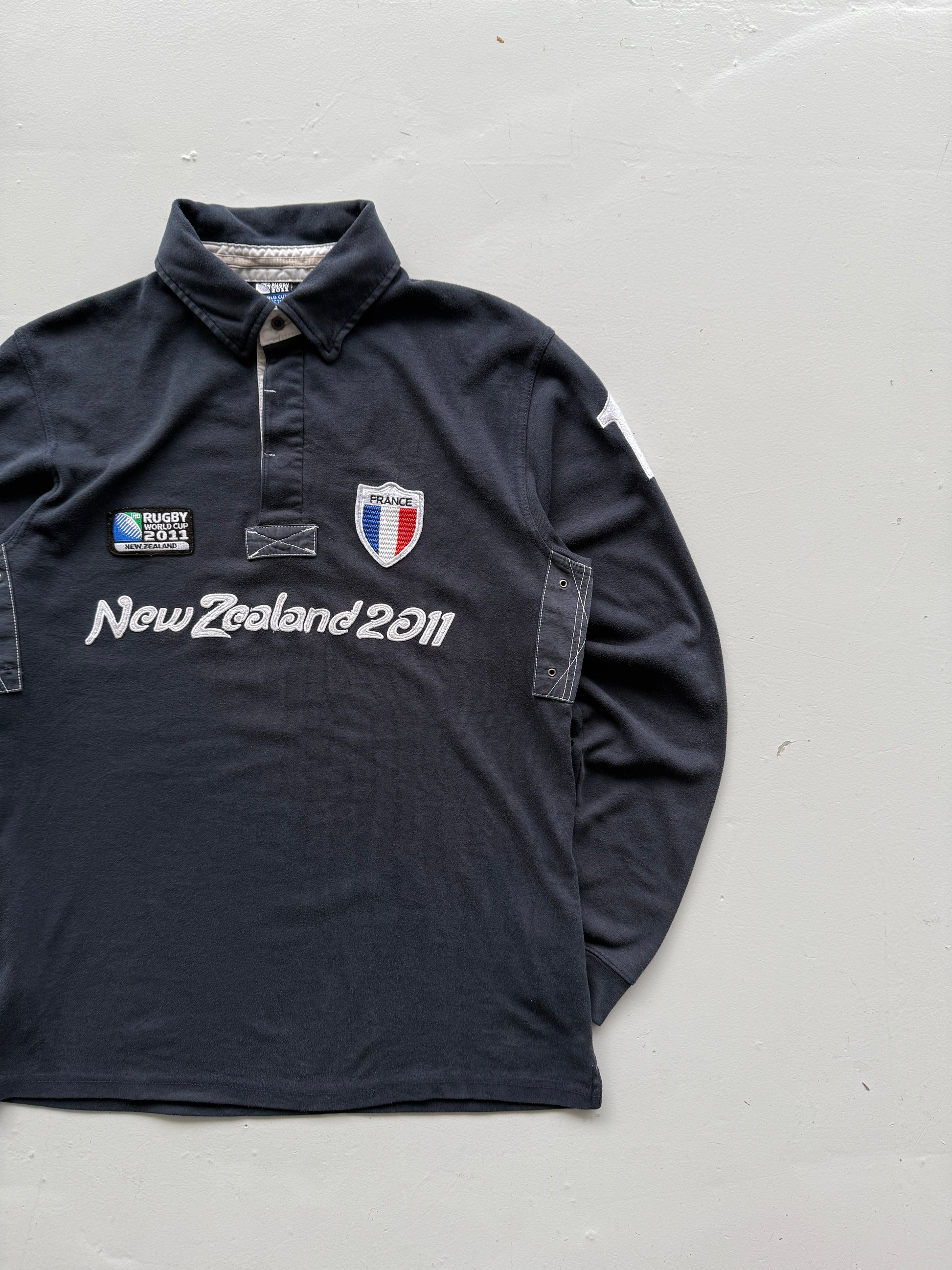 Navy New Zealand 2011 Rugby World Cup Vintage Long Sleeve Polo - Large
