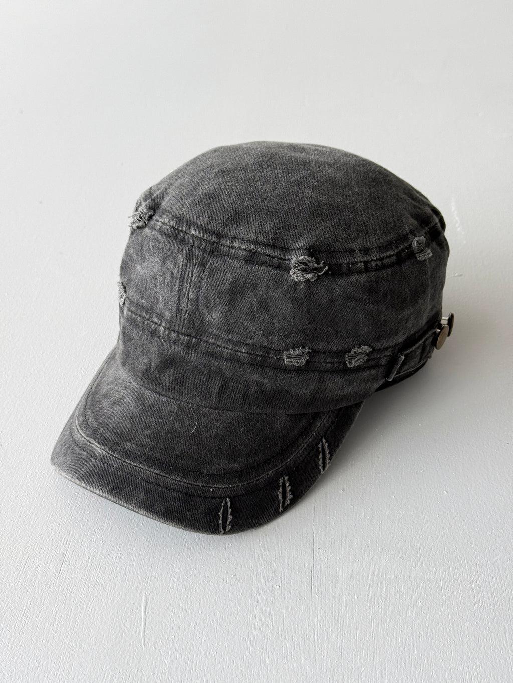 Vintage Charcoal Distressed Y2K Cadet Cap Military Style 00s Grunge Aesthetic