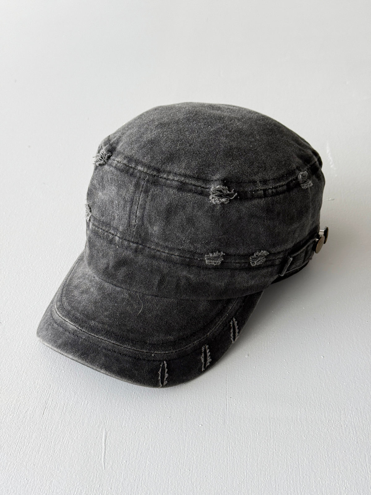 Vintage Charcoal Distressed Y2K Cadet Cap Military Style 00s Grunge Aesthetic