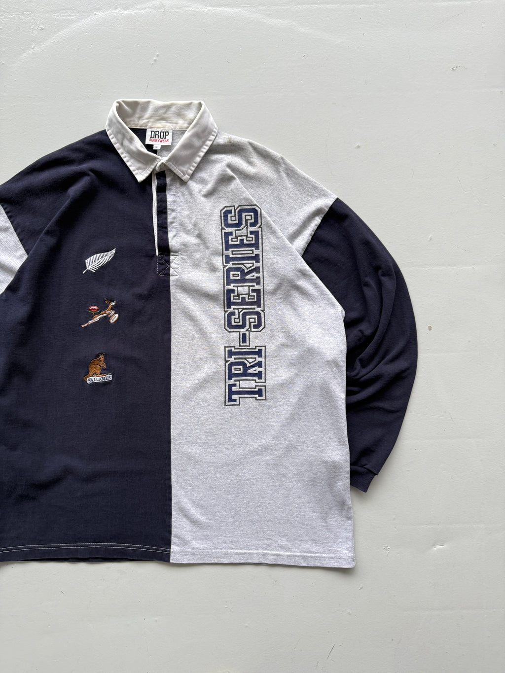 Grey Tri Nations Cup 90's Vintage Long Sleeve Rugby Jersey - XL