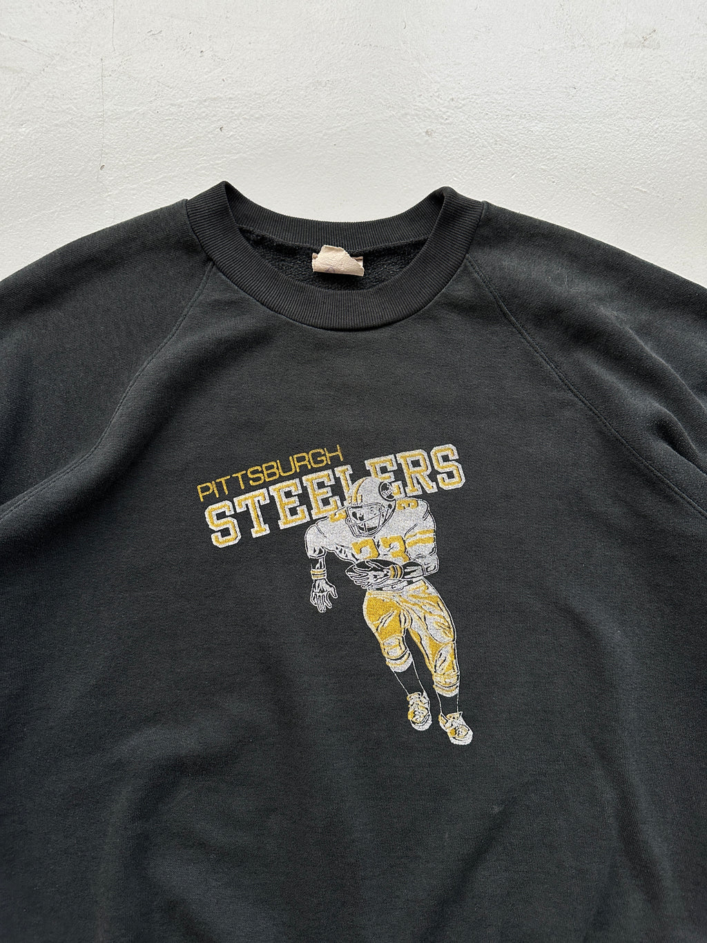 Pittsburgh Steelers Vintage Sweatshirt 80's Raglan Sweater Faded Black - Small
