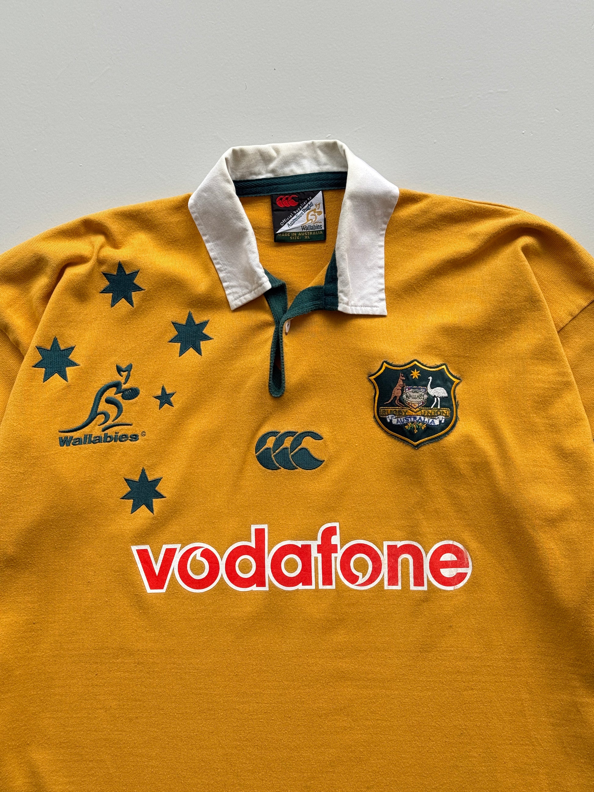 Yellow Australian Rugby 00s Vintage Canterbury Wallabies Long Sleeve Jersey - XL