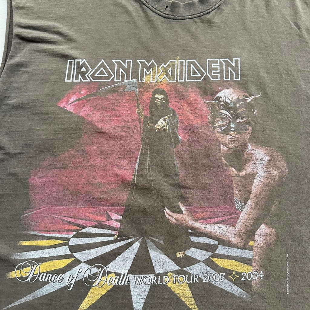 Faded Grey Iron Maiden 2004 Vintage Graphic Hand-cut Band Tshirt Vest - Large