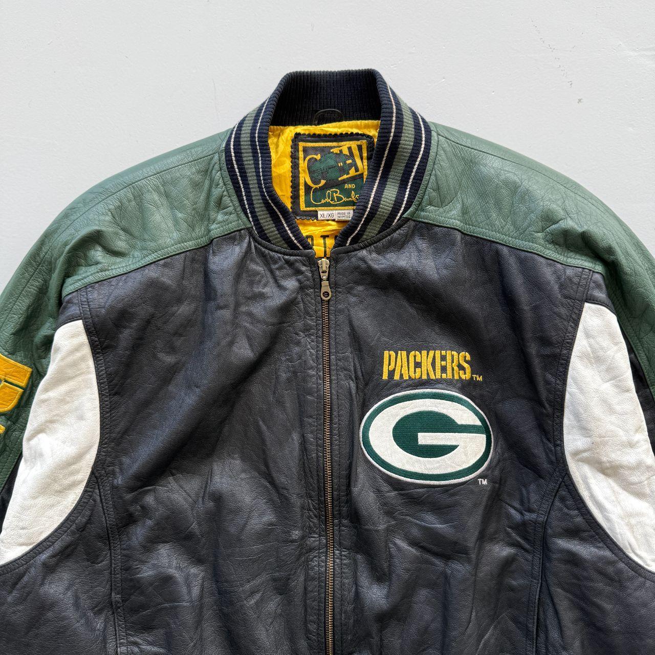 Black Carl Banks Green Bay Packers 90s Leather Bomber Jacket - XL