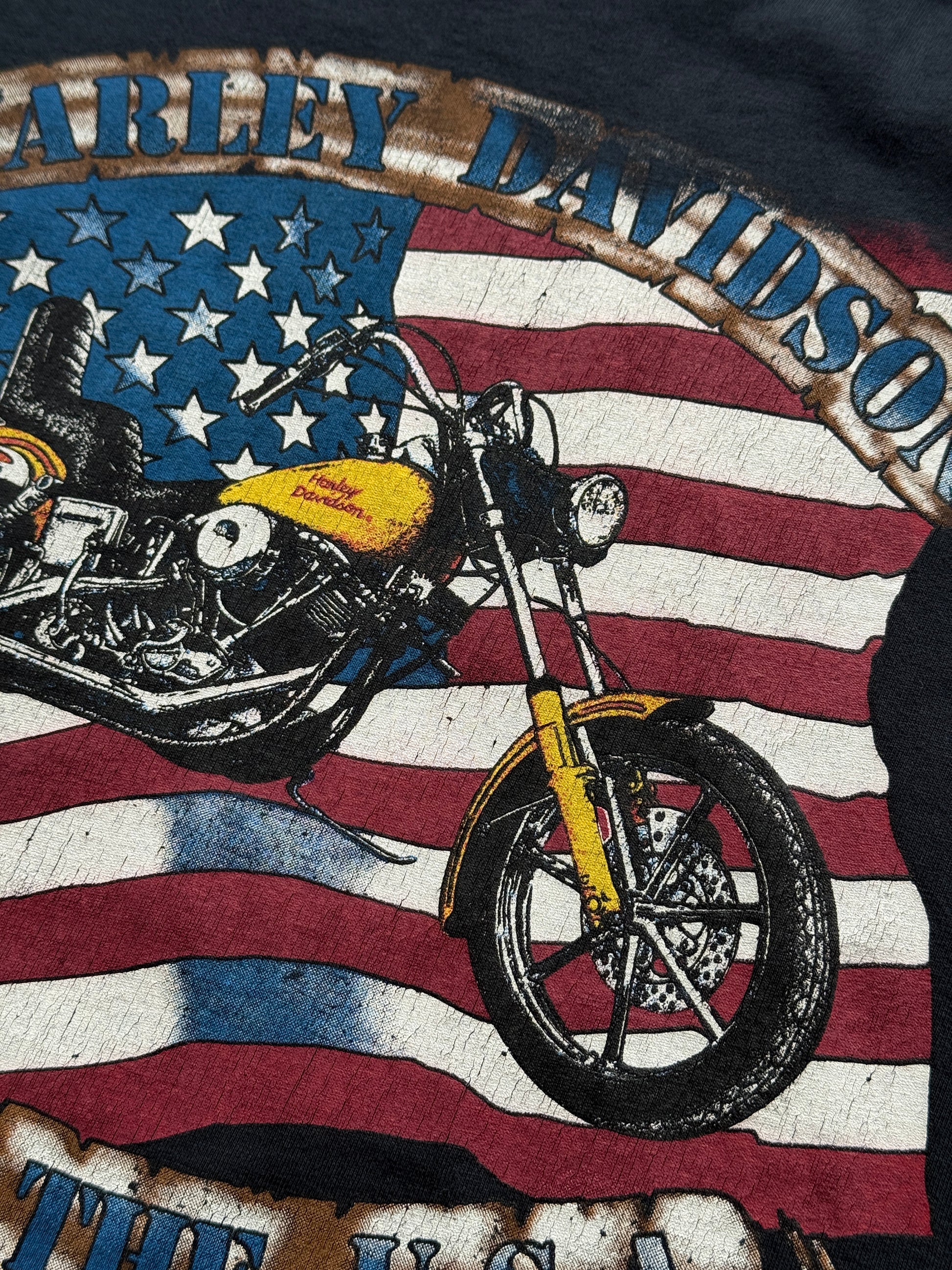 Black Harley Davidson 90's Vintage Graphic Over Dyed Biker T-Shirt - XL