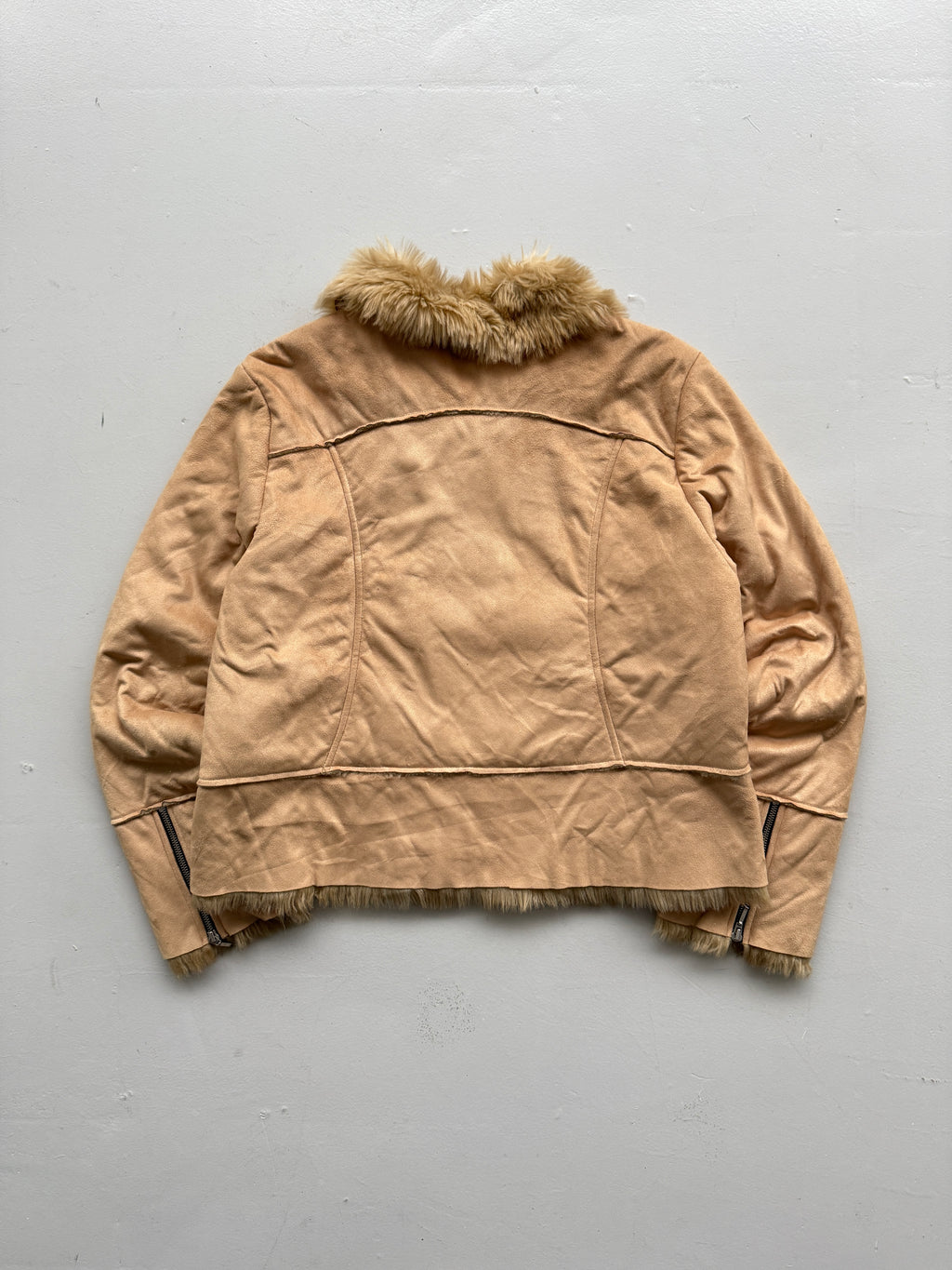 Beige Nils 00's Vintage Y2K Fur Affect Lined Jacket- Large