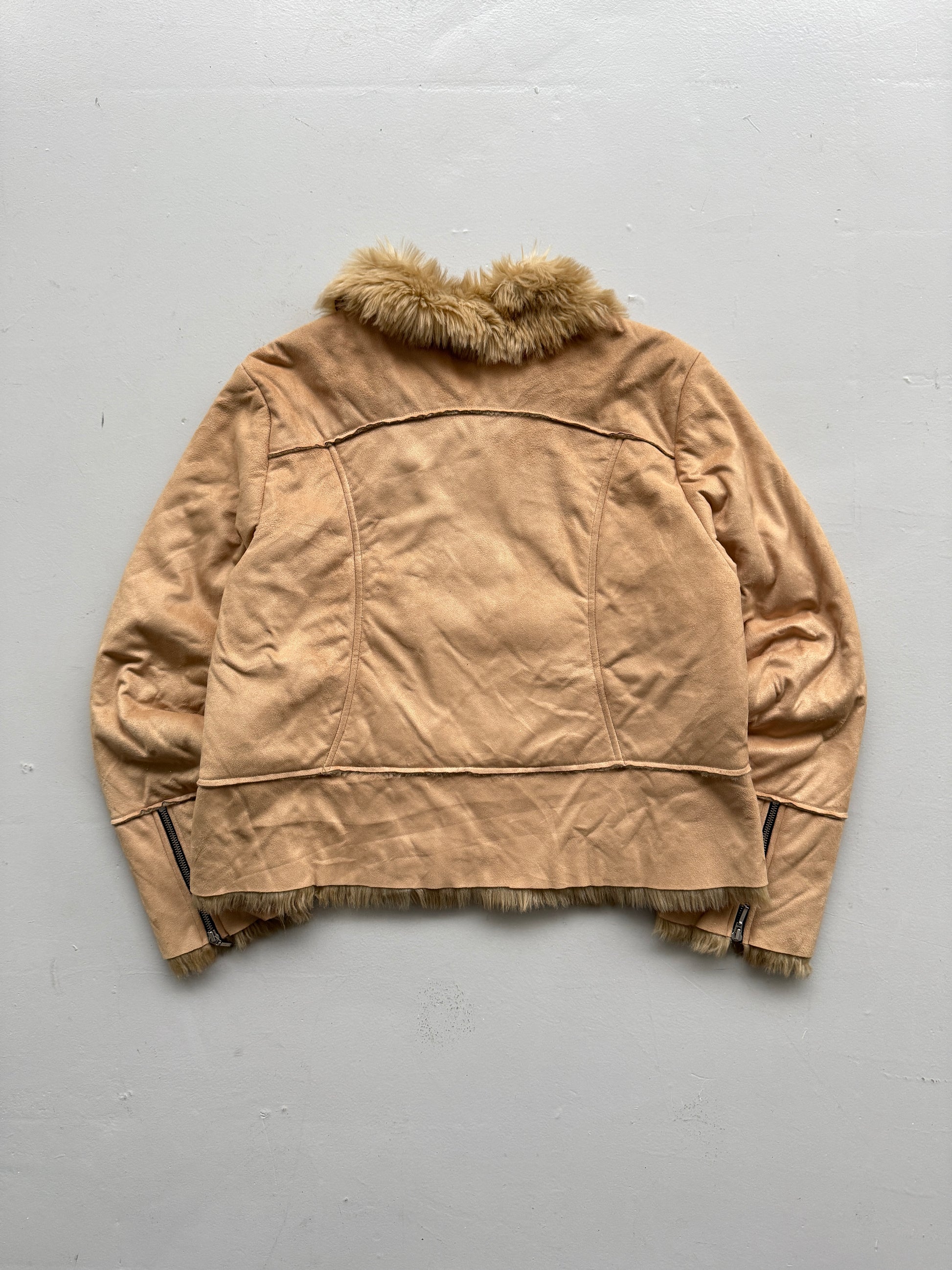 Beige Nils 00's Vintage Y2K Fur Affect Lined Jacket- Large