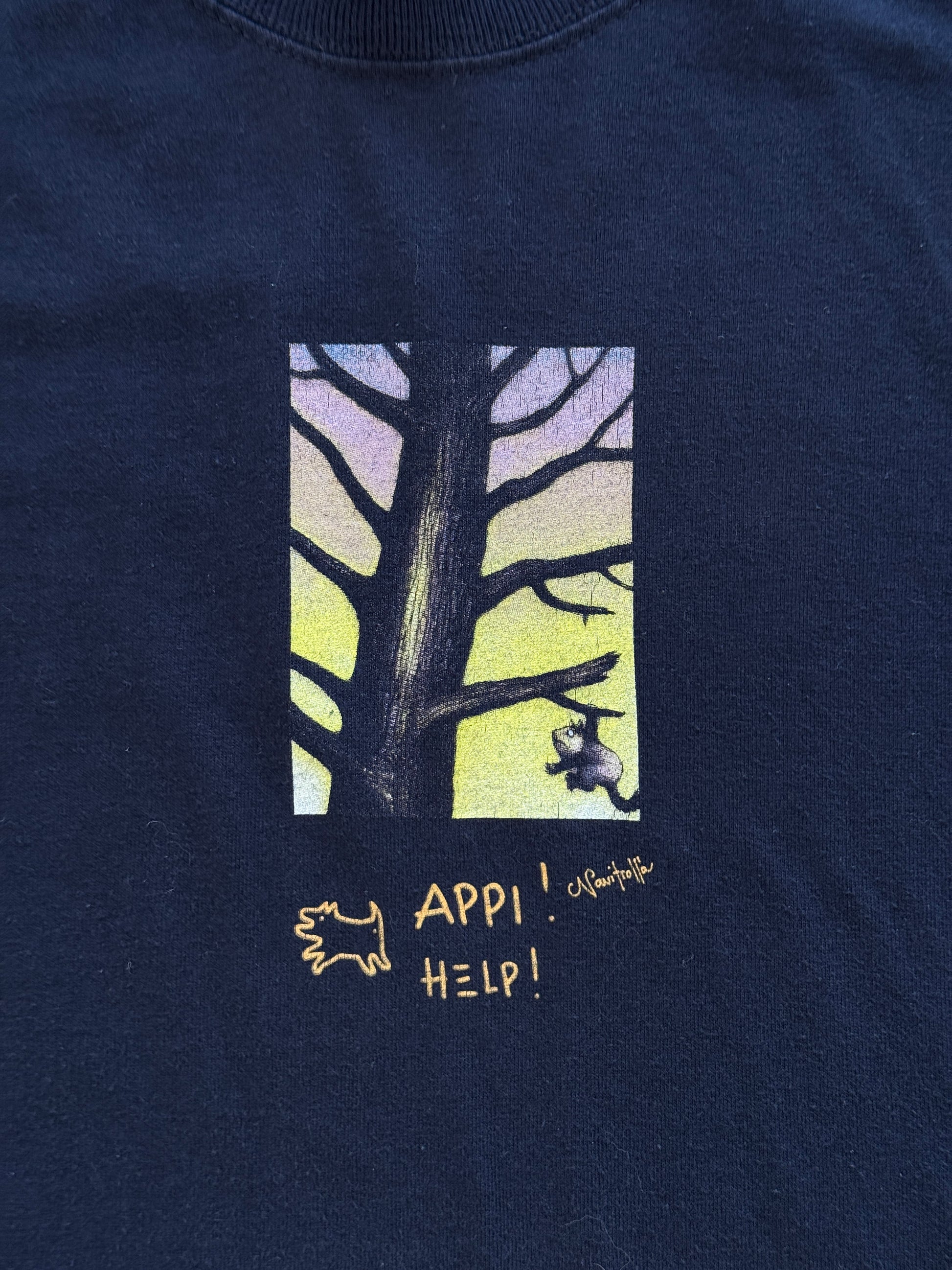 Black Appi 00's Vintage Illustration Graphic T-Shirt - XL