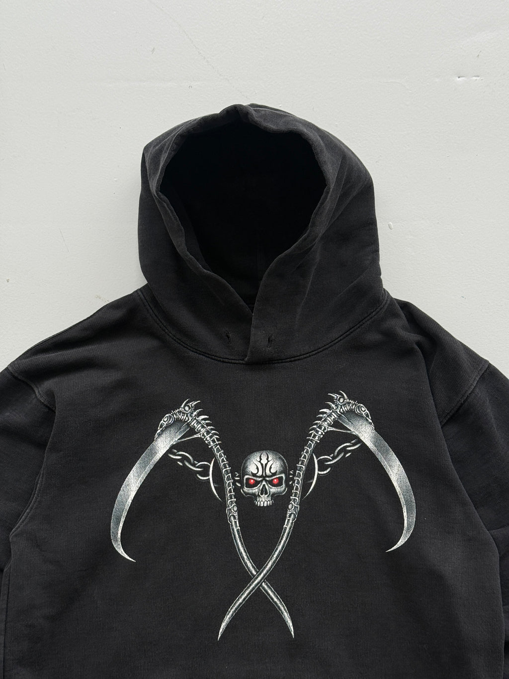 Rock Eagle Black Gothic Skull Scythe Y2K Vintage Hoodie - Small