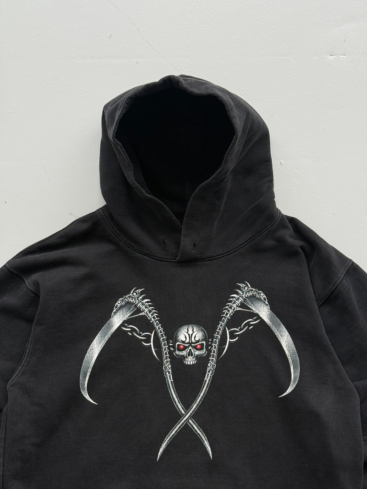 Rock Eagle Black Gothic Skull Scythe Y2K Vintage Hoodie - Small