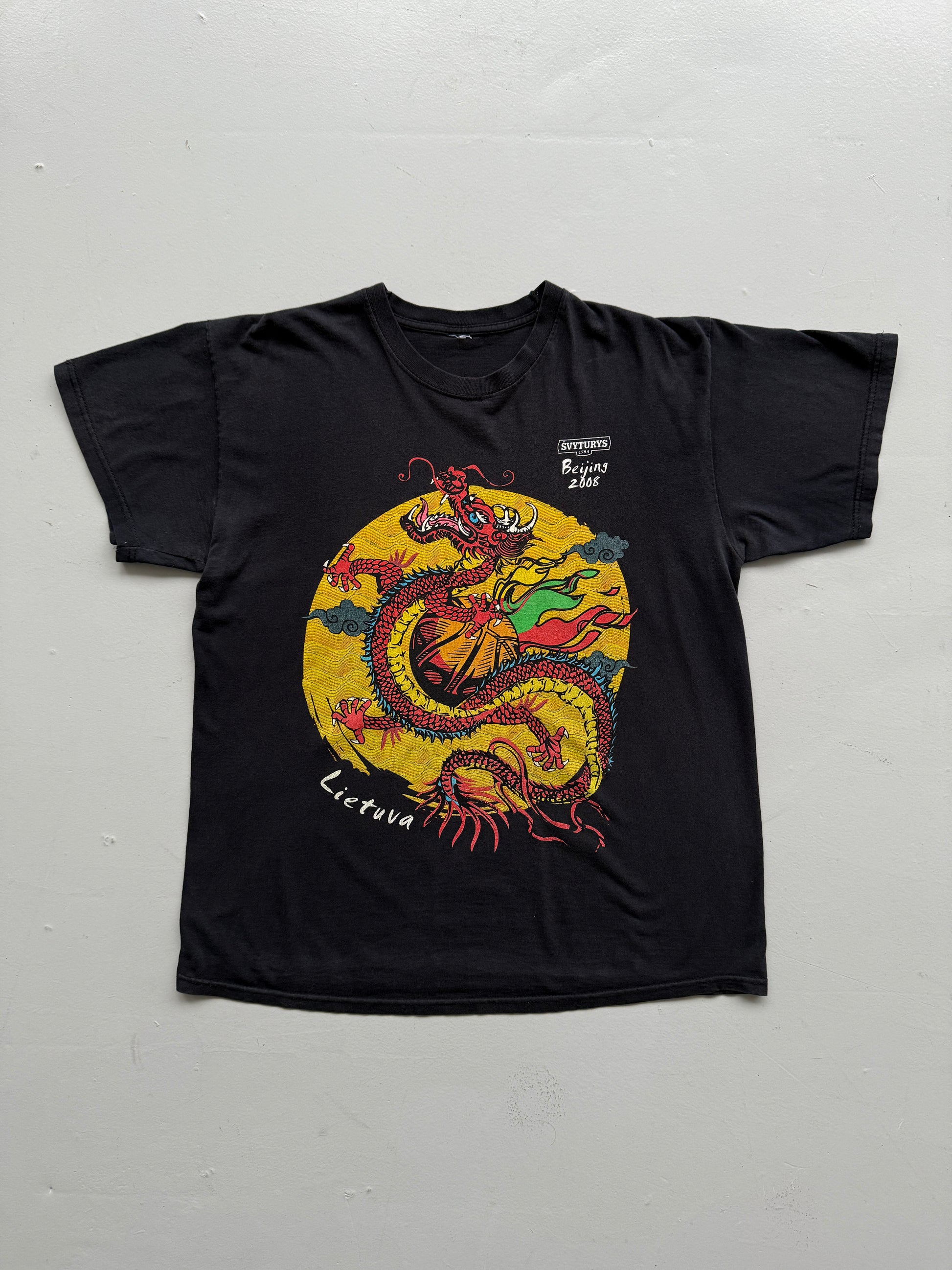 Black Chinese Dragon 00's Vintage Graphic Tourist T-Shirt - Large
