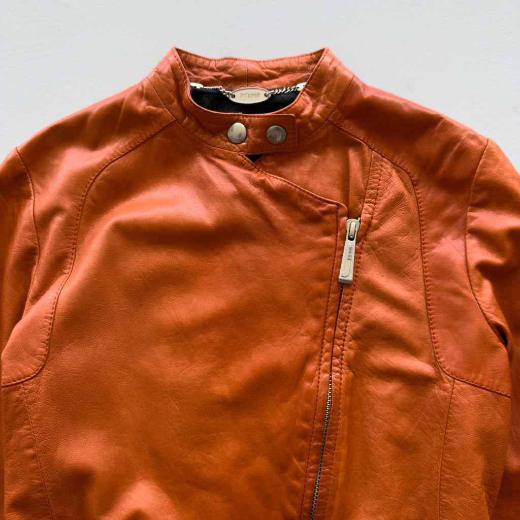 Orange Just Cavalli 00's Y2K Cropped Leather Jacket - XS