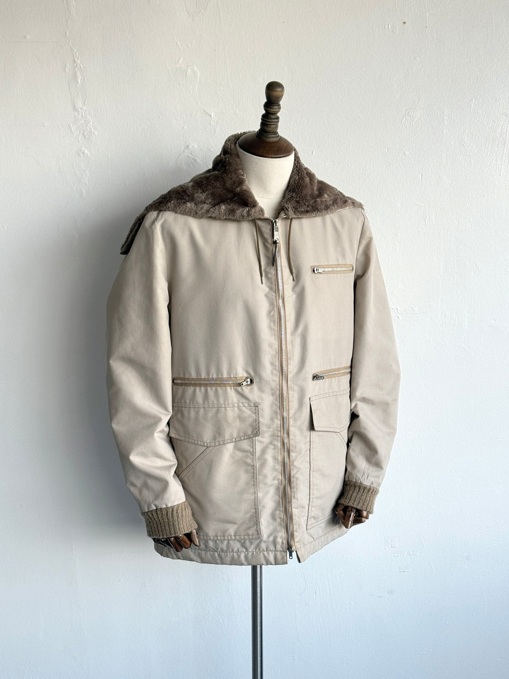 London Fog Faux Fur Collar 70's Vintage Hooded Jacket